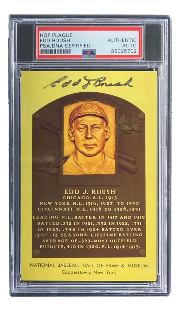 Edd Roush Autographed 4x6 Chicago White Sox Hall of Fame Plaque Card with PSA/DNA Certification #85025702 - Perfect for Baseball Memorabilia Collectors and Sports Fans Display