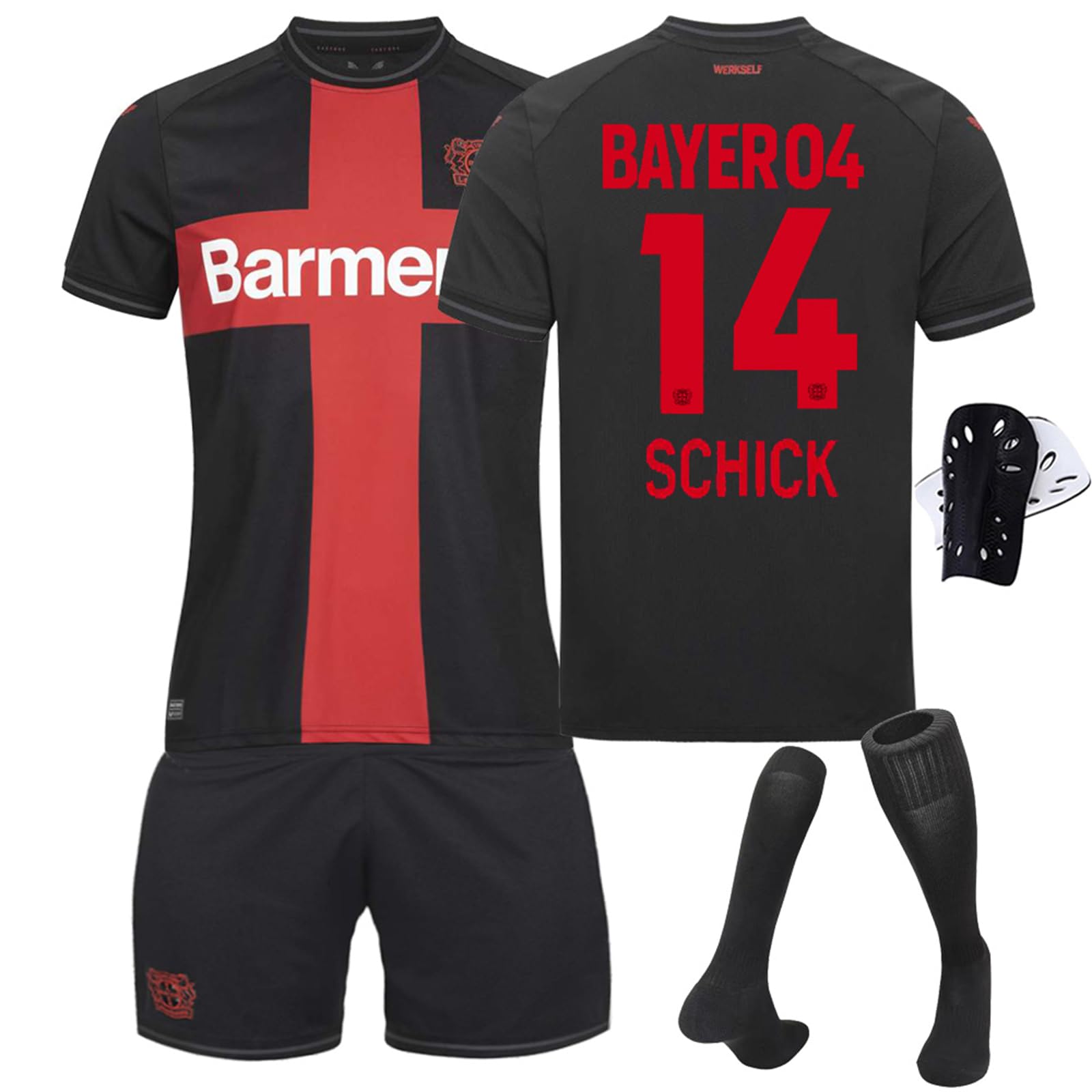 Bayer Leverkusen Soccer Jersey Set for Men & Kids - Includes Jersey, Socks & Shin Guards - Official Football Uniform for Training & Match Play