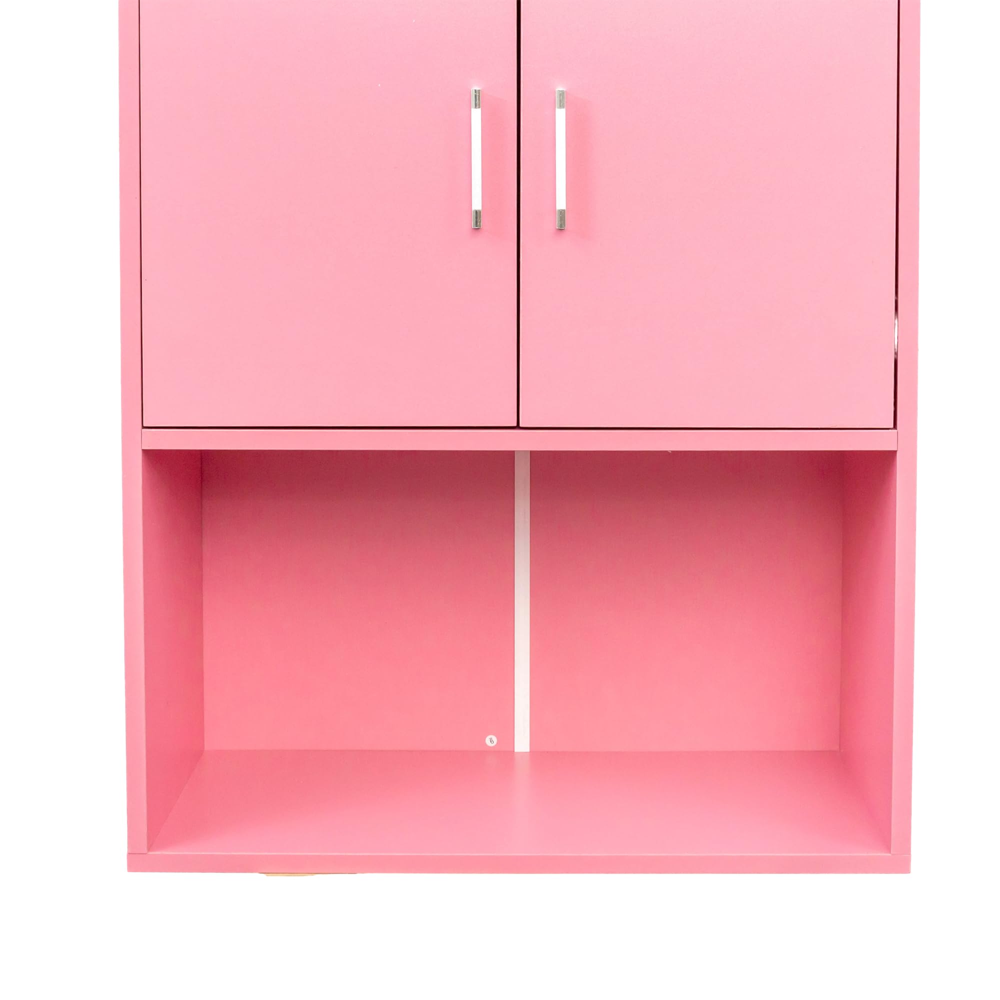 Modern Pink Wall Mounted Salon Cabinet - 2 Doors & Open Shelf Locking Storage for Barber Shop, Beauty Spa - Perfect for Organizing Hair Styling Tools, Salon Supplies & Equipment