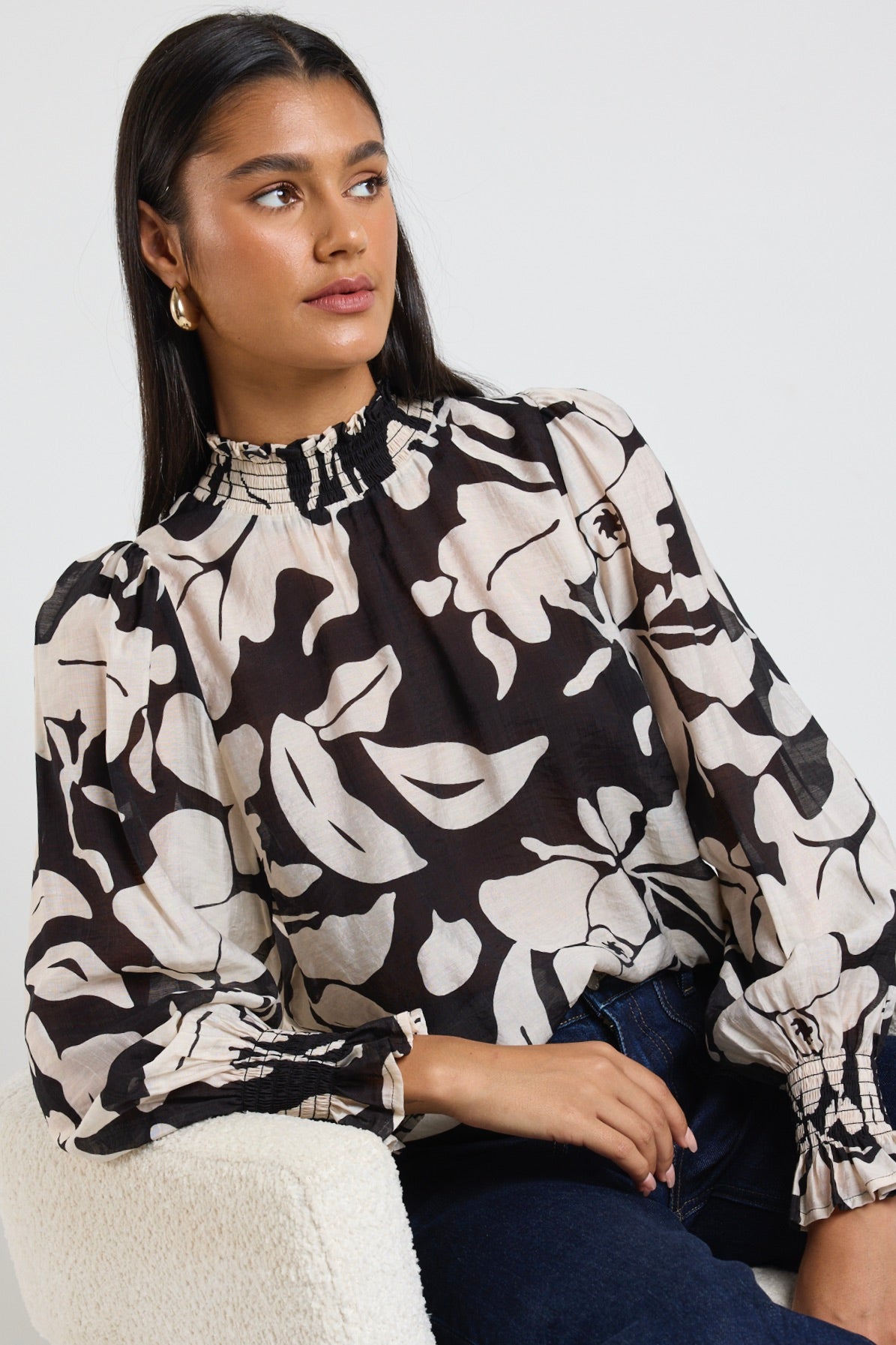 Elegant Black Floral High Neck Long Sleeve Blouse for Women | Stylish Party & Office Wear | Perfect for Date Nights & Professional Events
