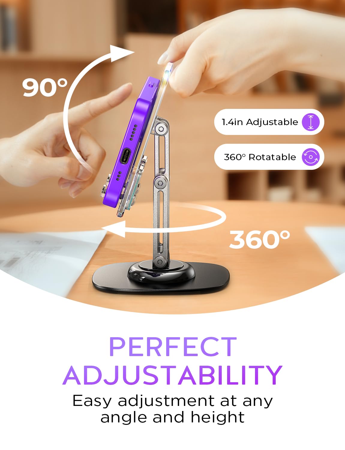 LISEN Acrylic Phone Stand for Desk - Adjustable Cell Phone Holder for iPhone & Android (4-11 Inch) - Cute Office Accessories for Women, Perfect for Cubicle, Home Desk & Video Calls
