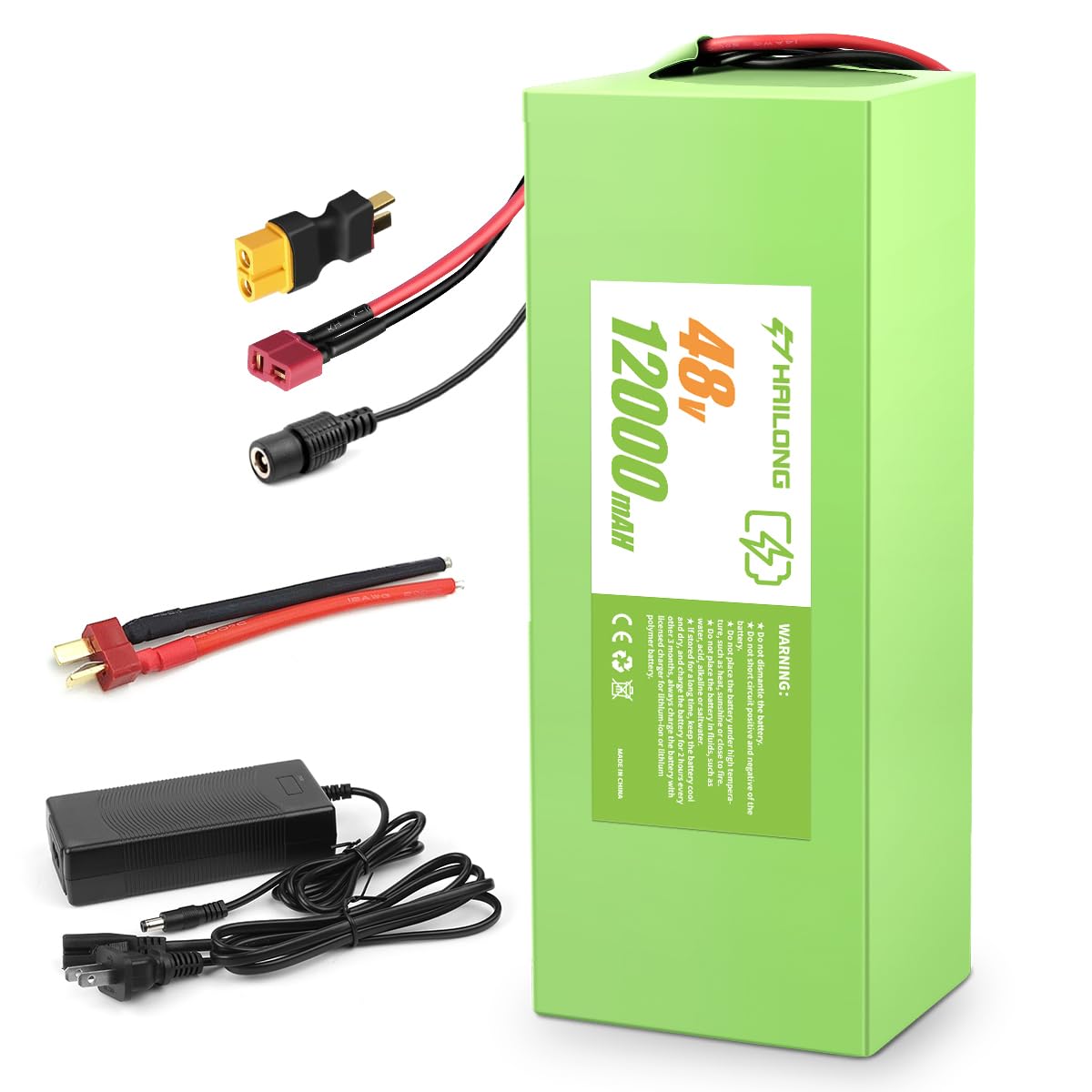 48V 12Ah Lithium Ion Ebike Battery with 54.6V 2A Charger | T-Plug XT60 Connector | 30A BMS | Waterproof Shrink Film (200W-1000W) | Compatible with Electric Bikes, Scooters & Mobility Devices | Perfect for Commuting, Off-Roading & Urban Travel