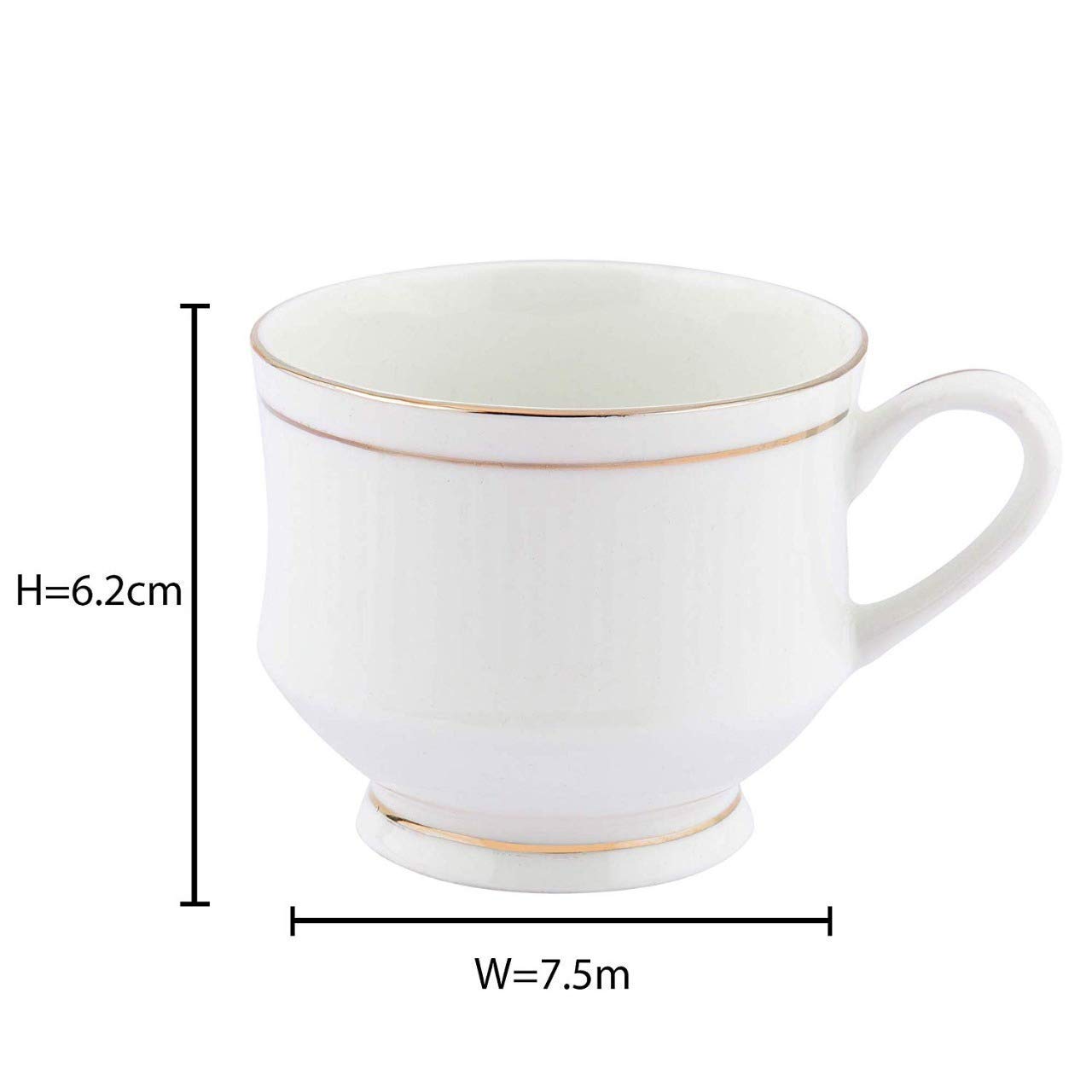 Premium Bone China Tea Cup and Saucer Set - 12 Piece Fine Porcelain Tableware with Gold Trim (6 Cups & 6 Saucers, 140ml) - Perfect for Afternoon Tea, Bridal Showers, and Elegant Dinner Parties
