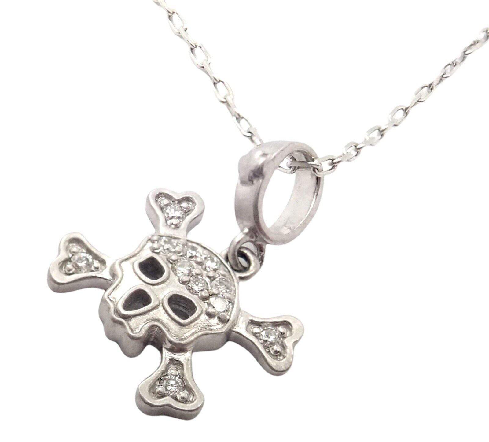 Authentic Loree Rodkin 18K White Gold Diamond Skull & Crossbones Pendant Necklace - Luxury Gothic Jewelry for Women, Perfect for Parties & Special Occasions