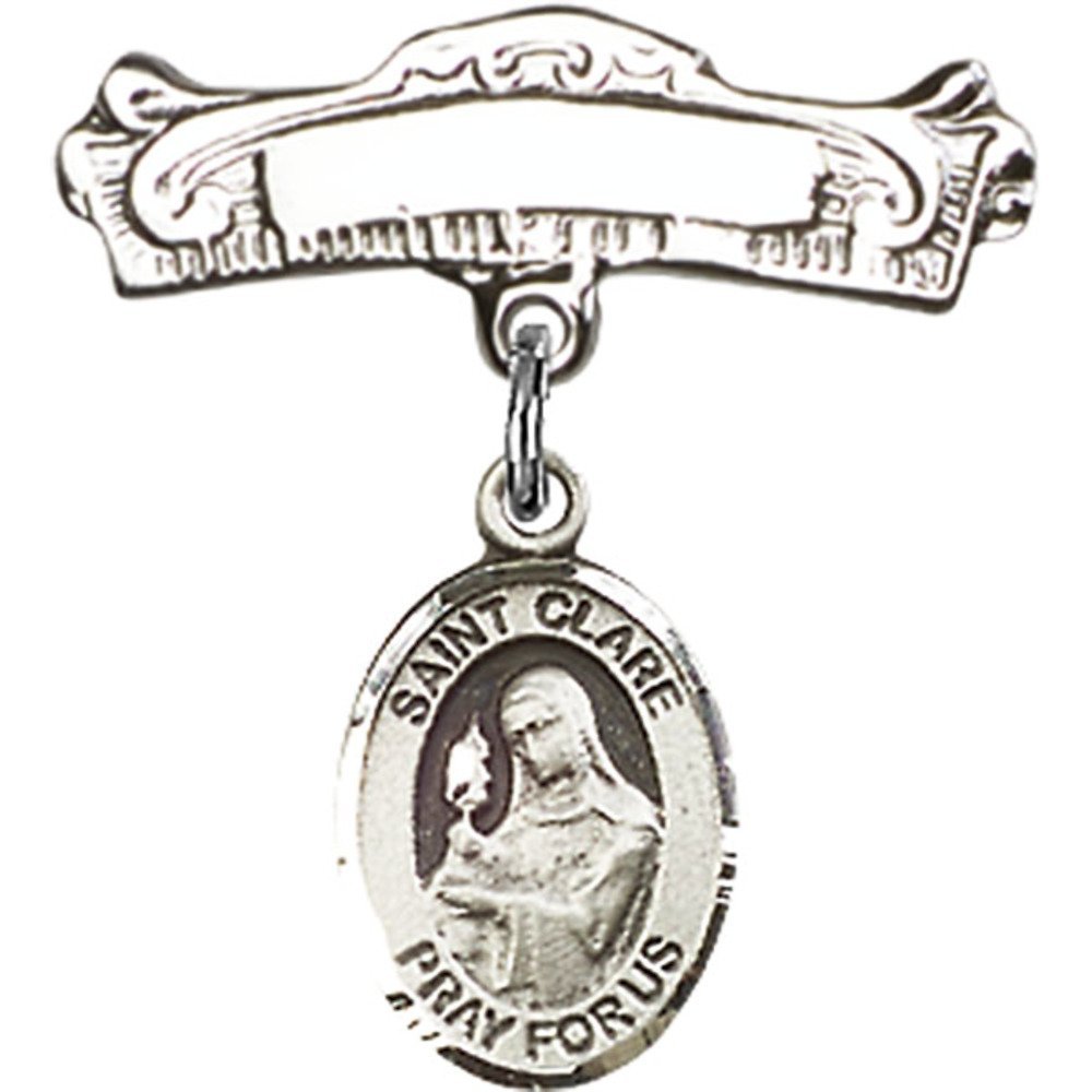 Sterling Silver Baby Badge with St. Clare of Assisi Charm - 7/8