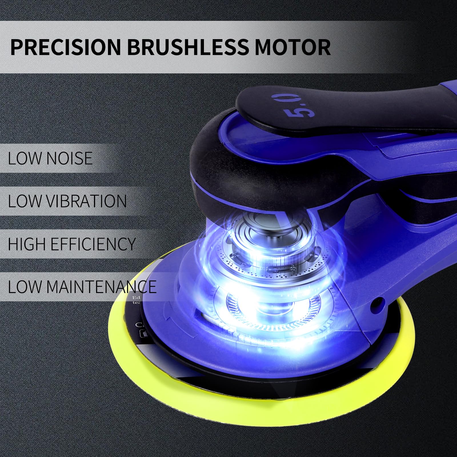 Brushless Electric Random Orbital Sander - 350W Powerful 6-Inch Polisher with 10000 RPM Variable Speed for Wood Sanding, Wall Smoothing, Rust Removal & Car Detailing - Perfect for DIY Projects & Professional Woodworking (Blue)