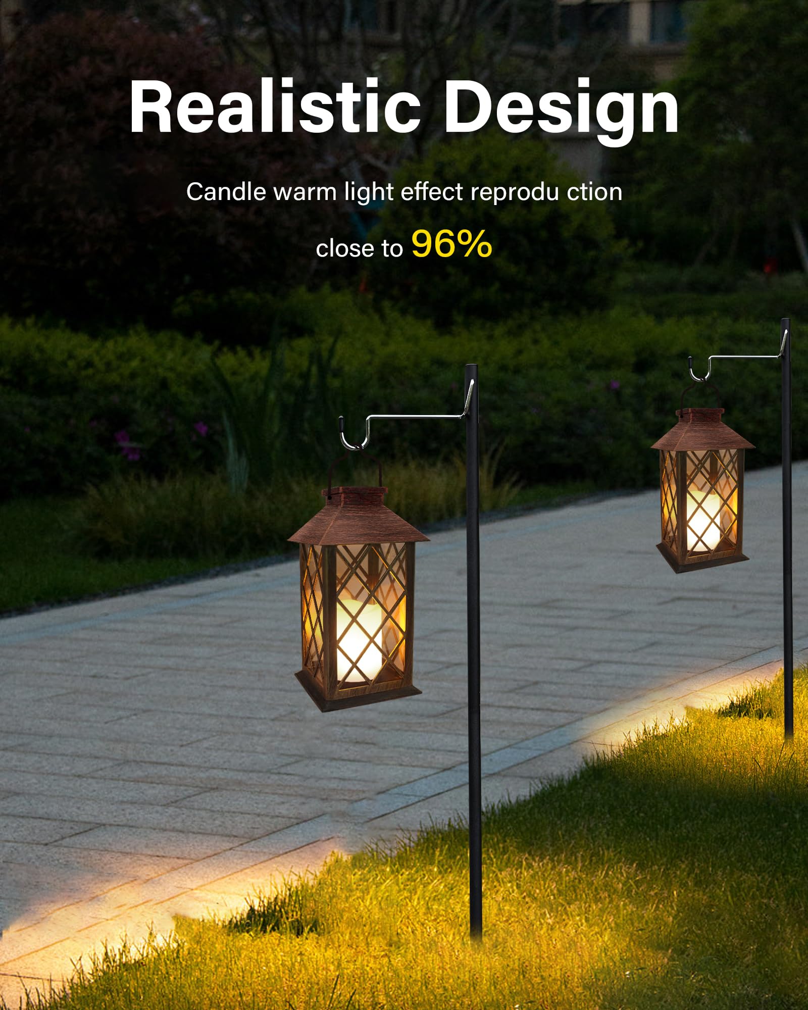 SHYMERY Solar Powered Outdoor Hanging Lanterns - 2 Pack Waterproof LED Flickering Flameless Candles for Garden, Patio, Porch, Deck & Yard Decor | Long Lasting Solar Lights for Romantic Ambiance, Wedding Decorations & Holiday Lighting