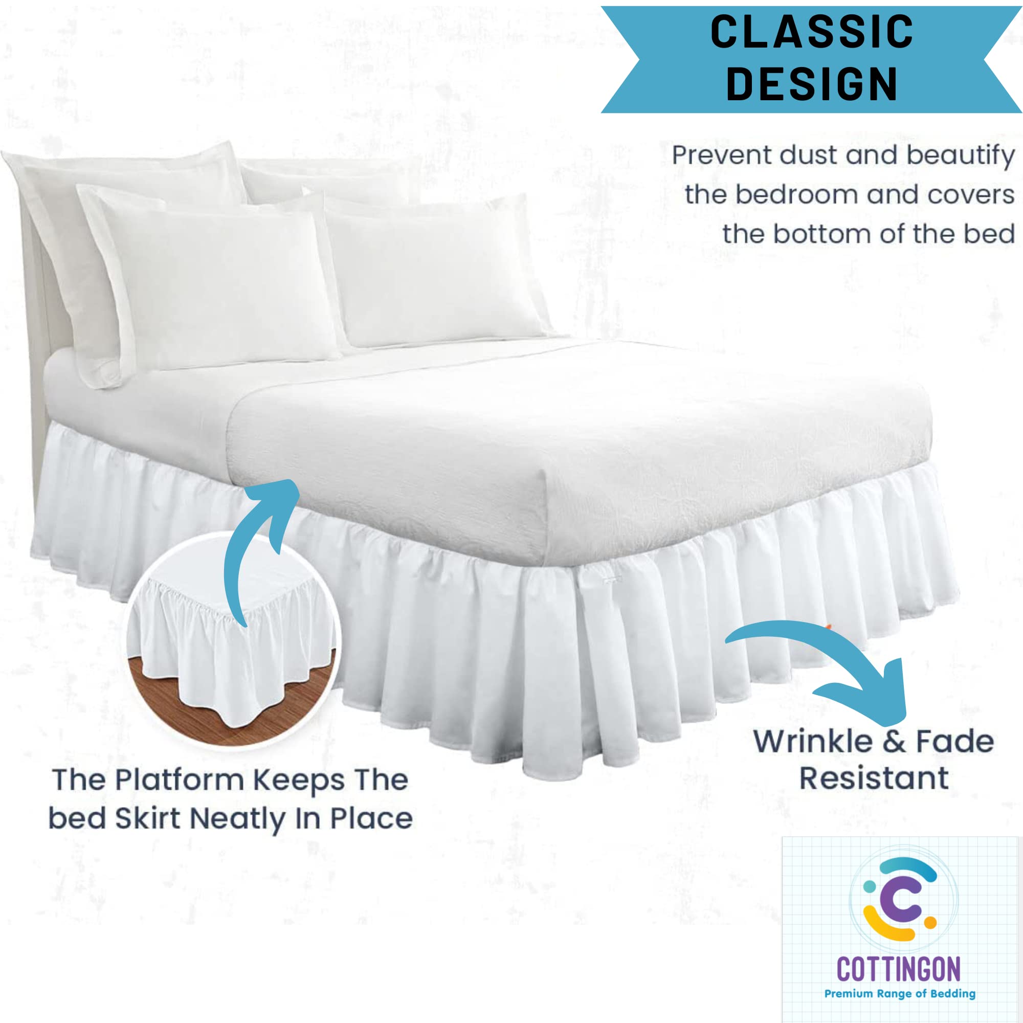 Luxury 100% Microfiber Ruffled Bed Skirt with Split Corners - 12