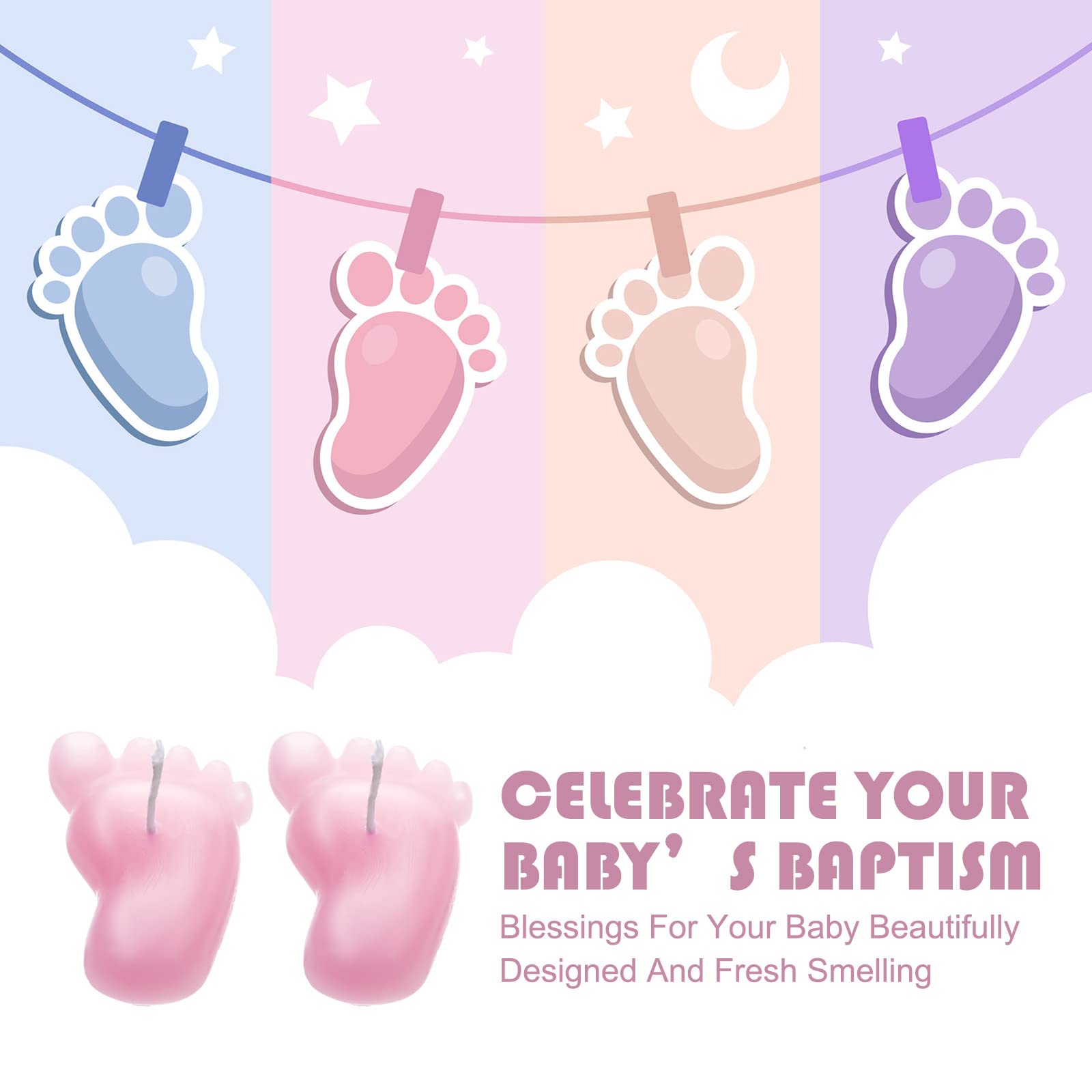 50 Pcs Pink Baby Footprint Candles - Gender Reveal & Baby Shower Favors with Gift Bags & Thank You Cards - Perfect for Newborn Celebrations, Party Decorations & Guest Gifts