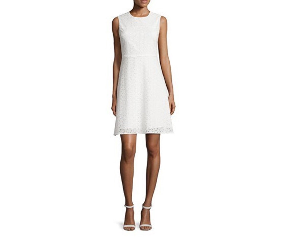 TAHARI Women's Eyelet Sleeveless A-Line Summer Dress - Perfect for Weddings, Parties & Beach Vacations