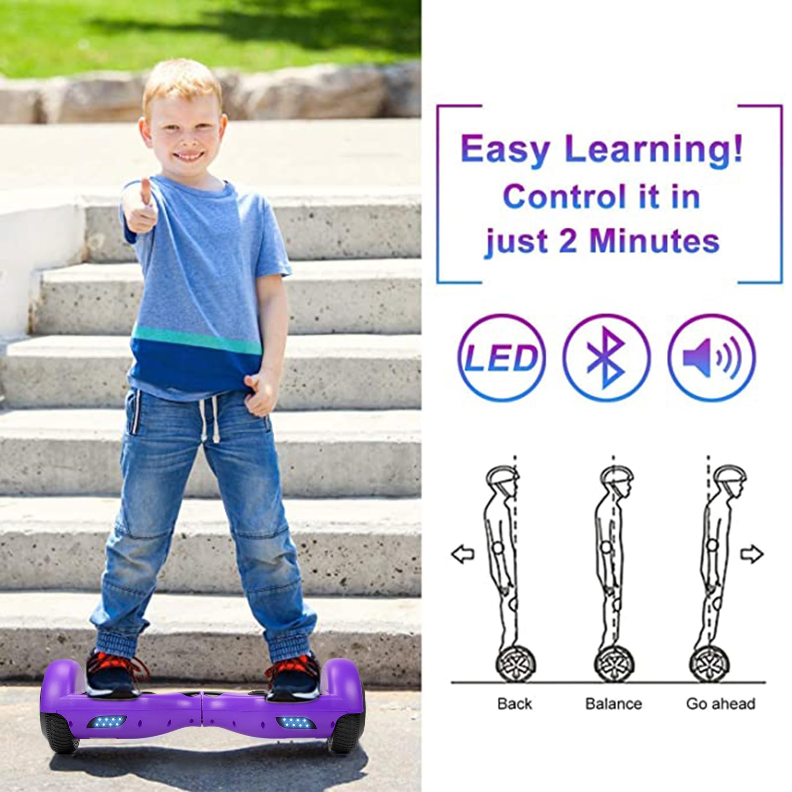 Best 6.5 Inch Self Balancing Hoverboard with Bluetooth & LED Lights - Electric Scooter for Kids & Teens - Perfect for Commuting, Outdoor Fun & Birthday Gifts