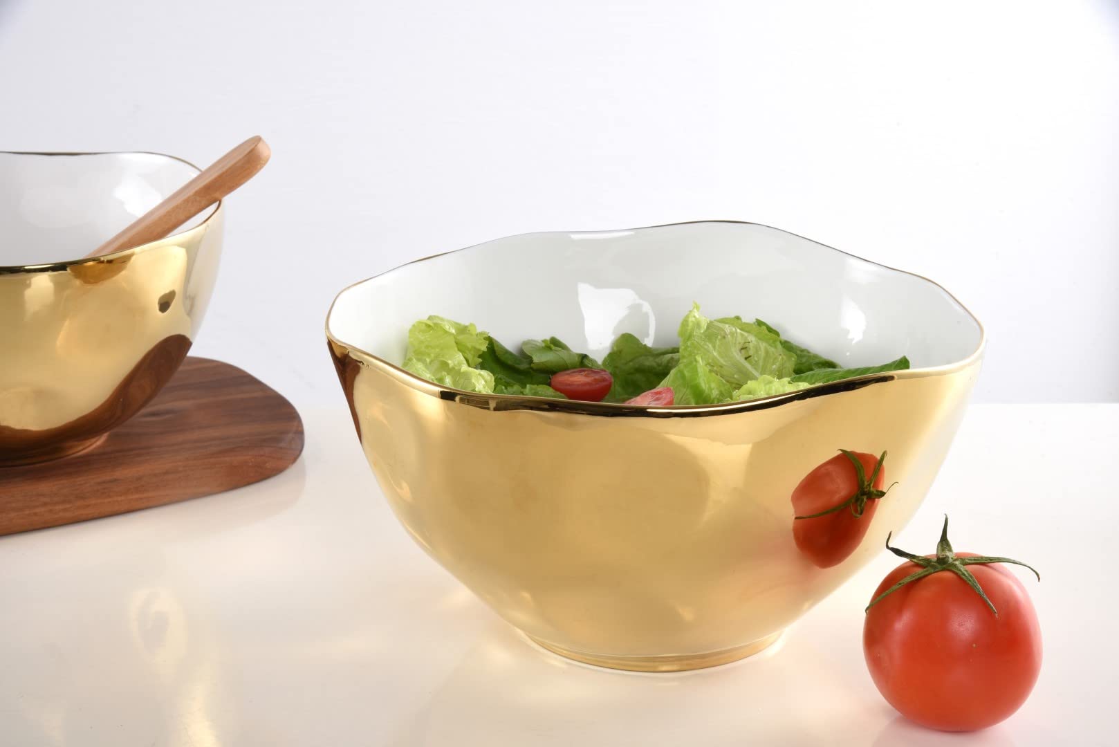 Premium Pampa Bay Moonlight Tarnish-Free Extra Large Porcelain Serving Bowl with Gold Titanium Trim - Elegant Dinnerware for Holiday Entertaining, Buffet Serving & Special Occasions