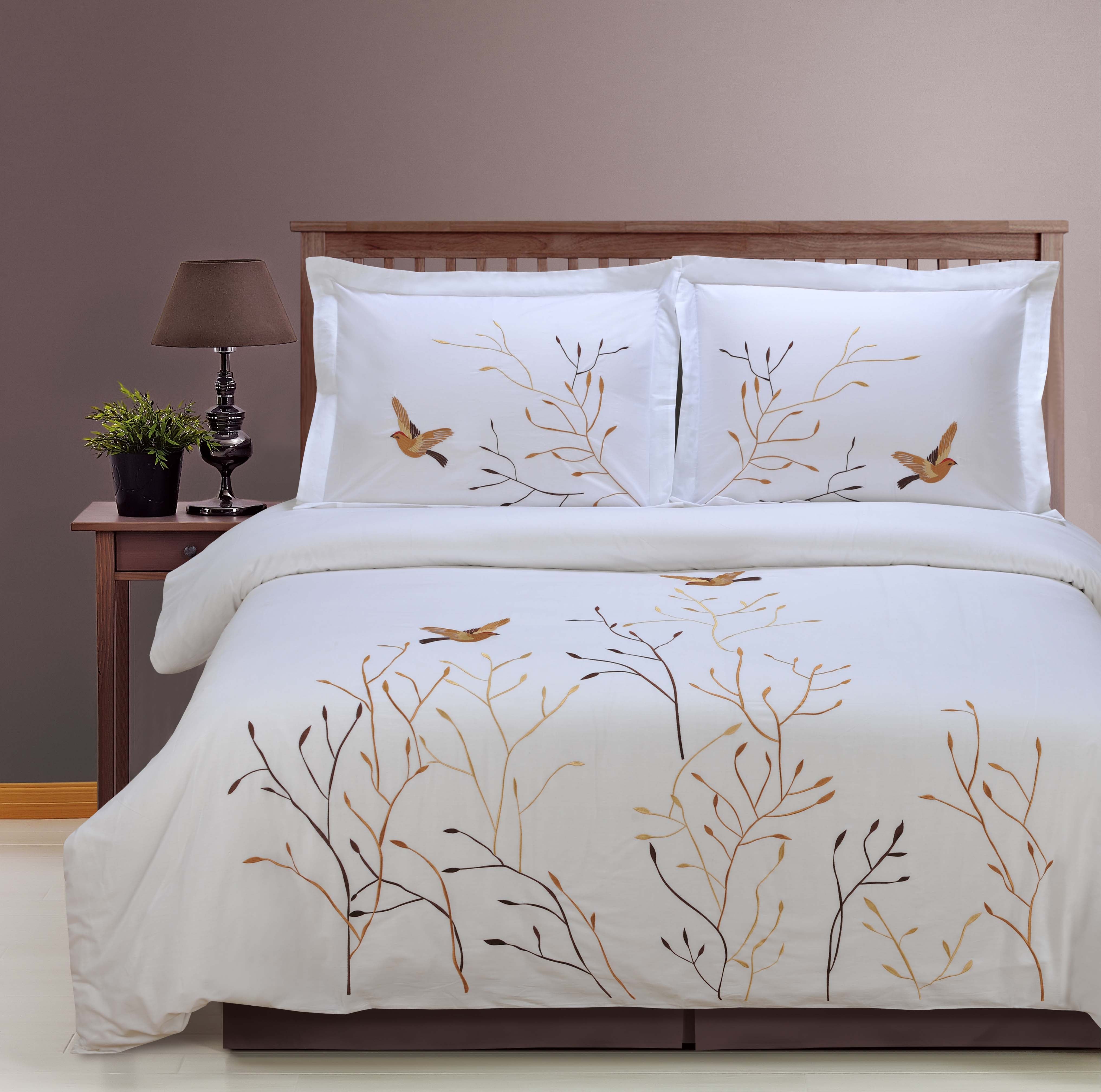Swallow Cotton Embroidered 3-Piece Duvet Cover Set - Soft Bedding for Master Bedroom, Guest Room & Dorm Decor