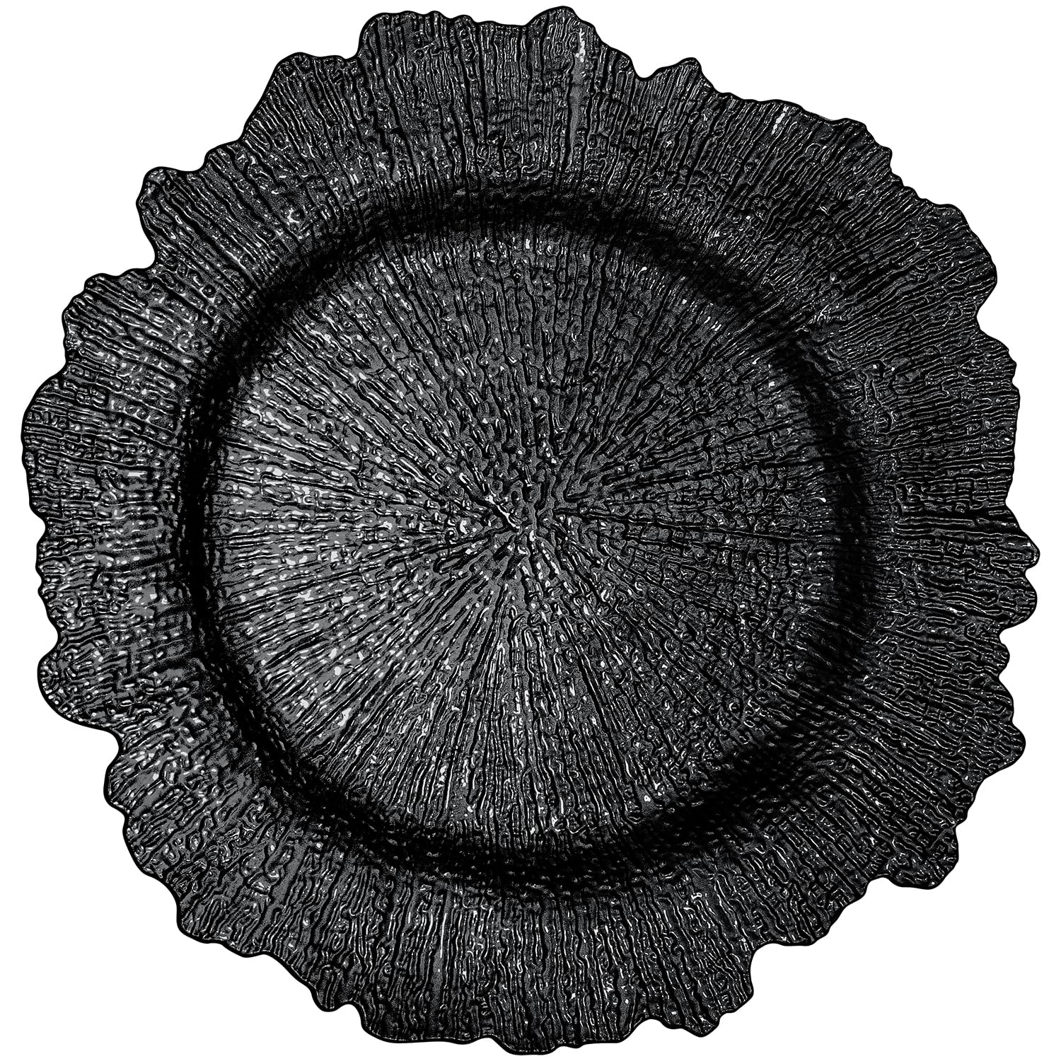 13” Black Vintage Plastic Charger Plates Set - Elegant Reusable Dinnerware for Weddings, Parties & Events (12-Pack) - Perfect for Formal Dining, Buffet Service & Table Decor