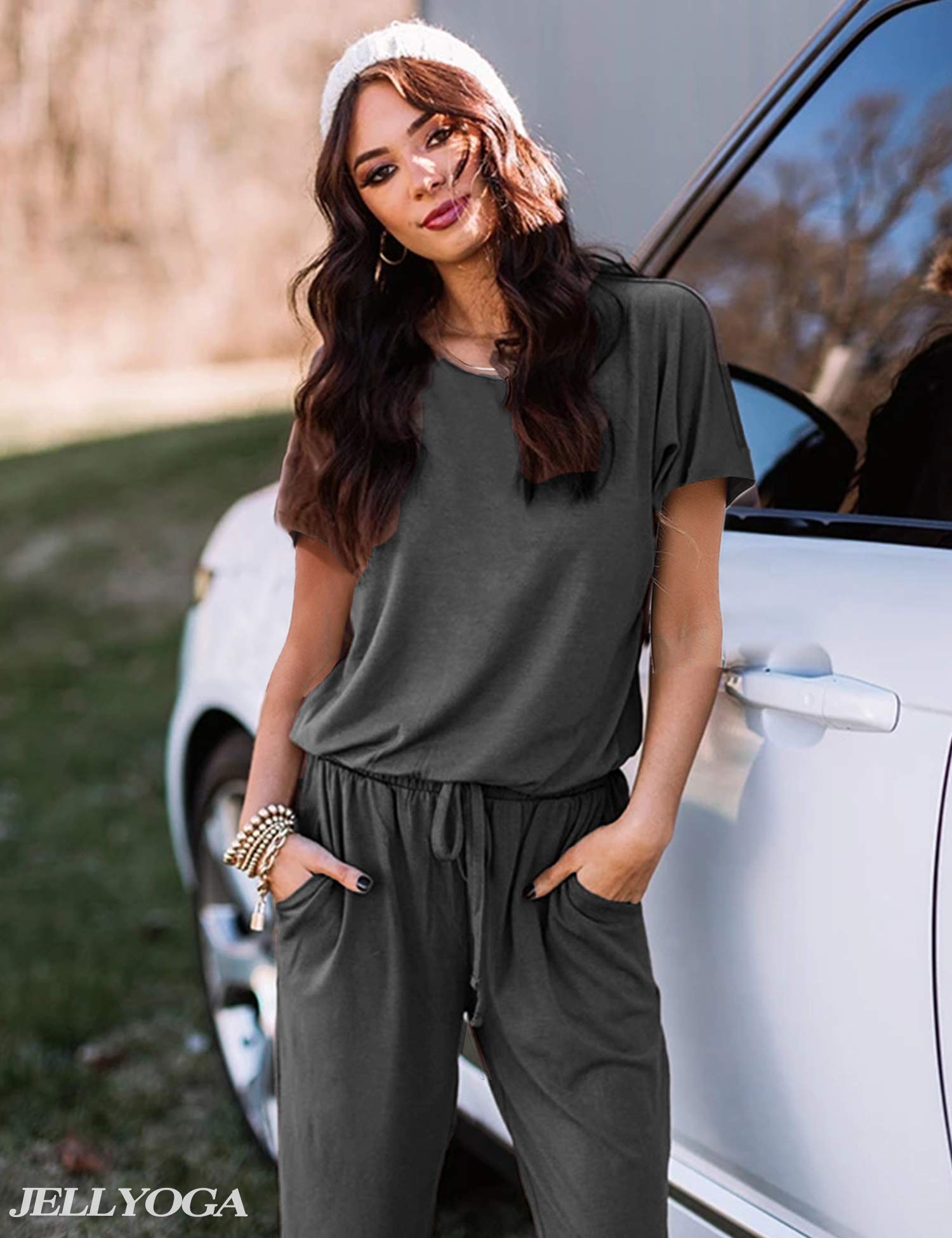 Women's 2-Piece Lounge Set - Short Sleeve & Pants for Home & Travel