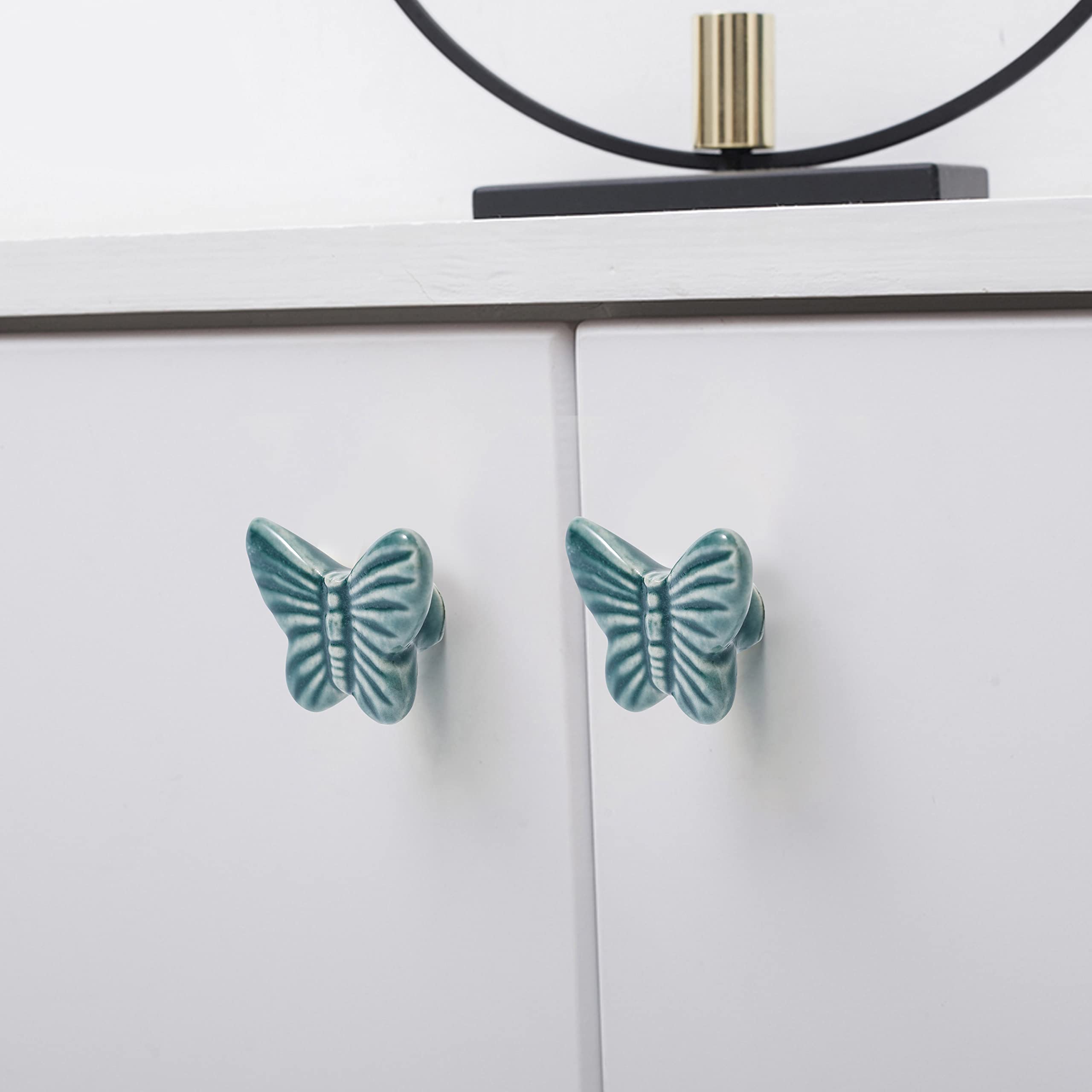 Vintage Ceramic Butterfly Cabinet Knobs & Drawer Pulls - Set of 12 Dark Green Handles for Kitchen, Bathroom & Furniture Upgrade | Elegant Home Decor Hardware