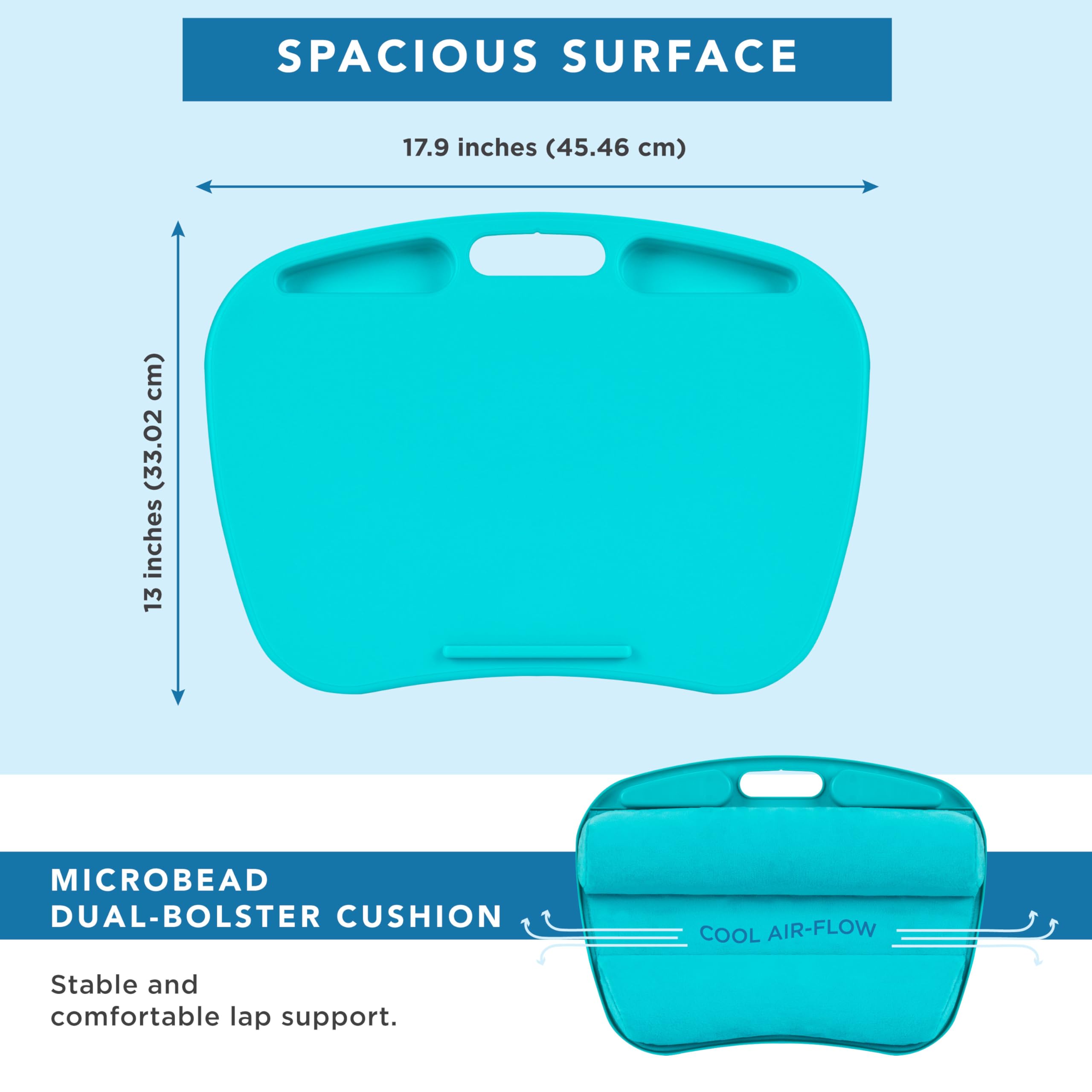 LapGear MyDesk Lap Desk with Device Ledge & Phone Holder - Turquoise - Fits 15.6 Inch Laptops - Portable Workstation for Home Office, Bed, Couch or Travel - Style 44449