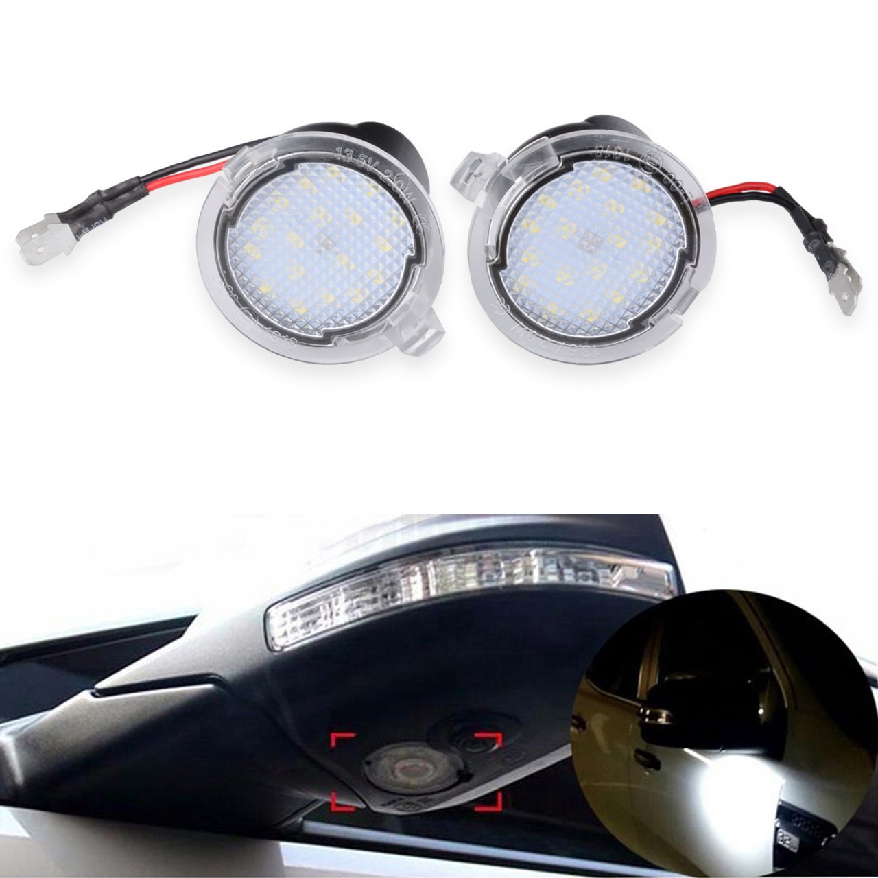 KATUR 18LED Car Under Side Mirror Puddle Light Lamp - Compatible with Ford Mondeo, Edge, Explorer, Taubus, F-150, Heritage, S-Max 2015 (Set of 2) - Enhance Night Visibility & Style for Safe Parking & Door Entry