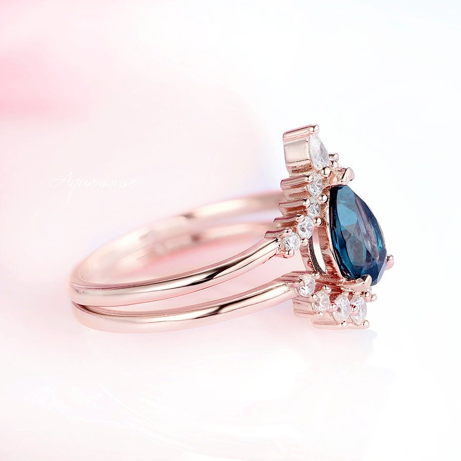 Lunette London Blue Topaz Ring Set - 14K Rose Gold Vermeil Stackable Rings for Women, Elegant Jewelry Gift for Her, Perfect for Weddings, Anniversaries & Special Occasions