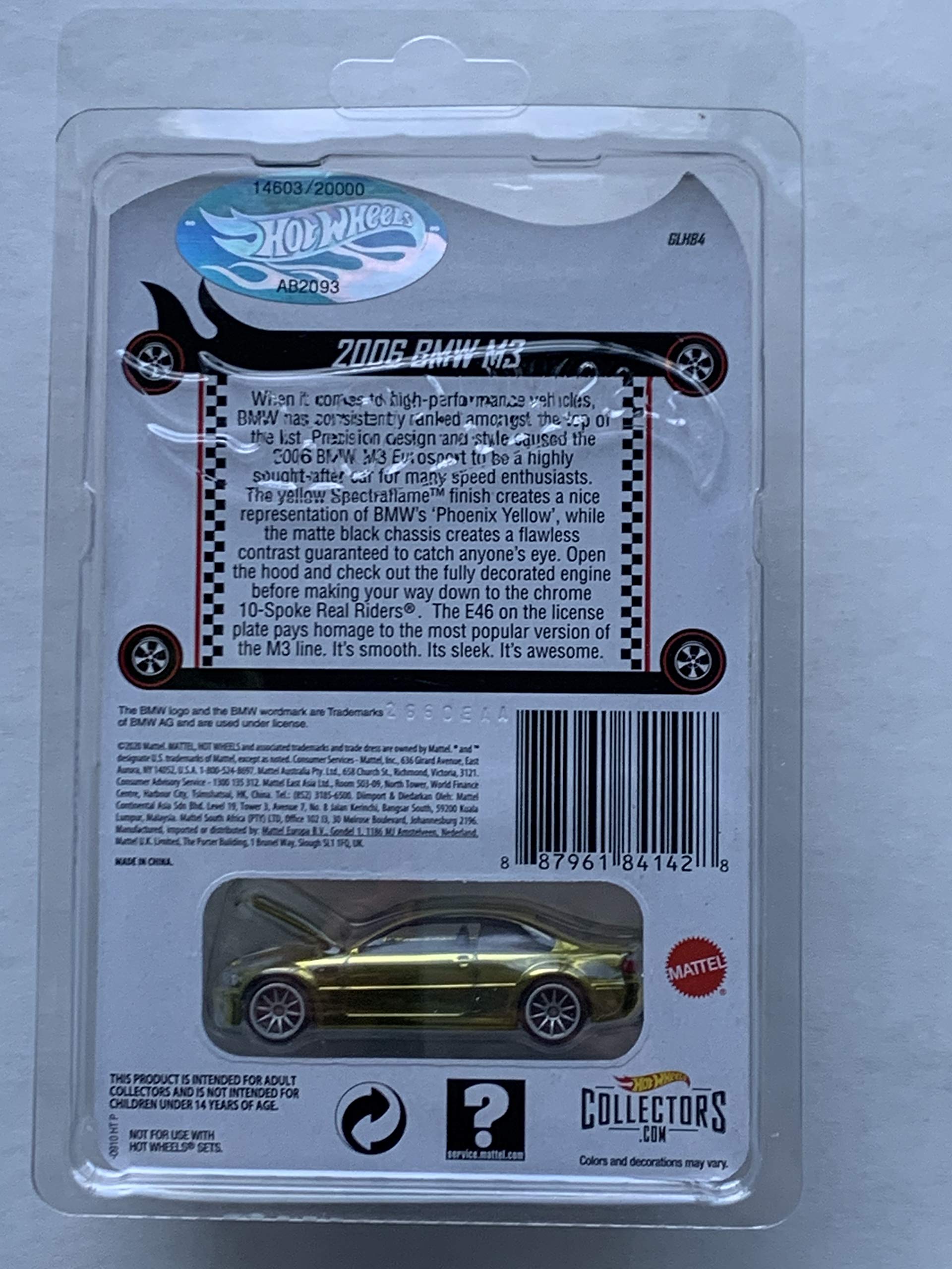 2020 Hot Wheels RLC Exclusive 1:64 Scale Die-Cast 2006 BMW M3 Gold Edition - Collectible Toy Car for Display, Racing Games & Gift Giving