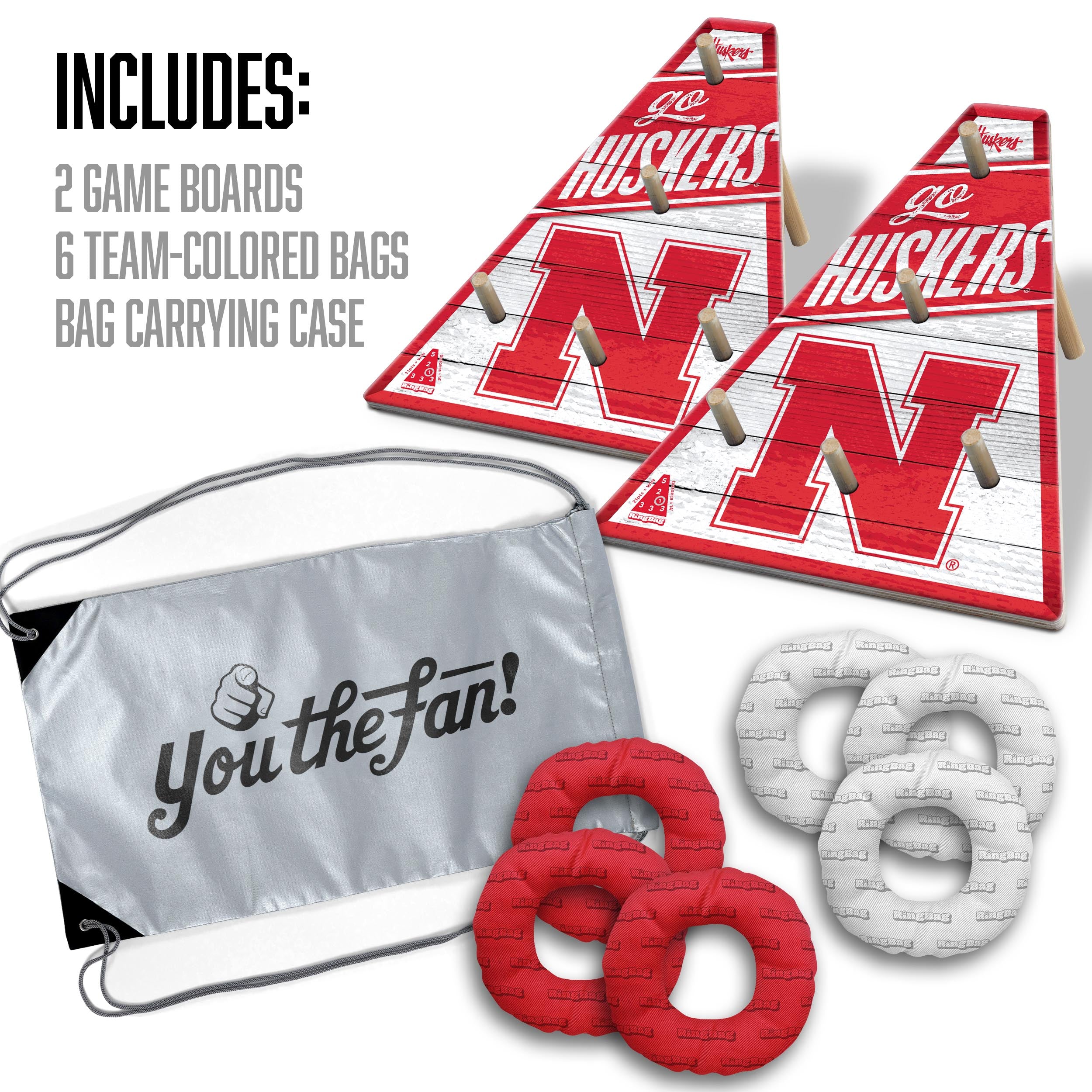 Nebraska Huskers Ring Bag Game - Official Team Logo Cornhole Set for Tailgating, Backyard Parties & College Sports Fans