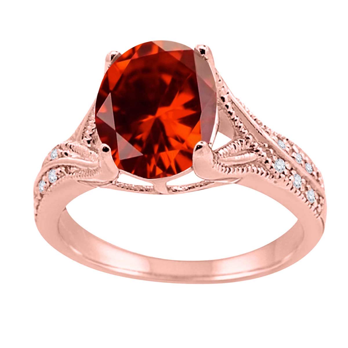 MauliJewels 2.45 Carat Oval Cut Garnet & Diamond Vintage Ring for Women - 10K Rose Gold Prong Setting | Elegant Wedding, Anniversary & Special Occasion Jewelry Gift