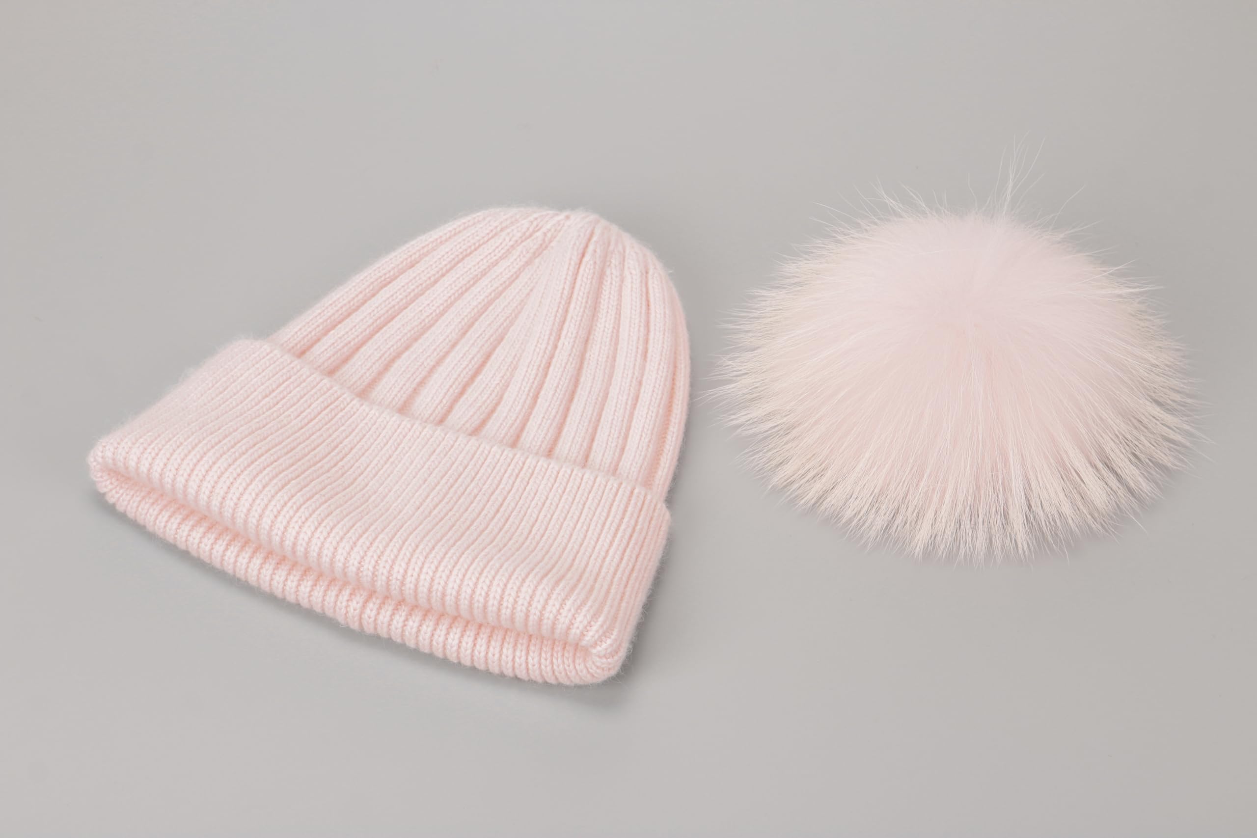 Women's Winter Warm Hat with Real Fox Fur Pom Pom - Soft Cashmere Blend Long Knit Beanie Skull Cap for Cold Weather, Outdoor Activities & Fashion Accessory