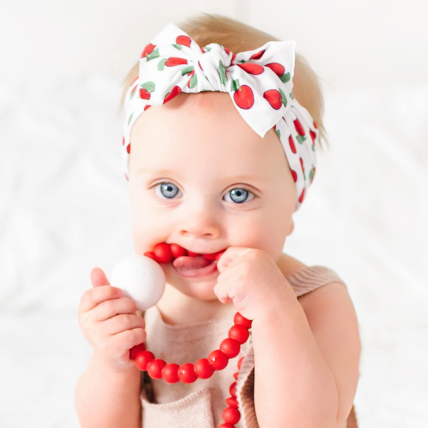 Ryan & Rose Cutie Teether Rattle - Red Baby Teething Toy with Rattle Sound, BPA-Free for Newborns & Infants - Perfect for Soothing Sore Gums & Sensory Play