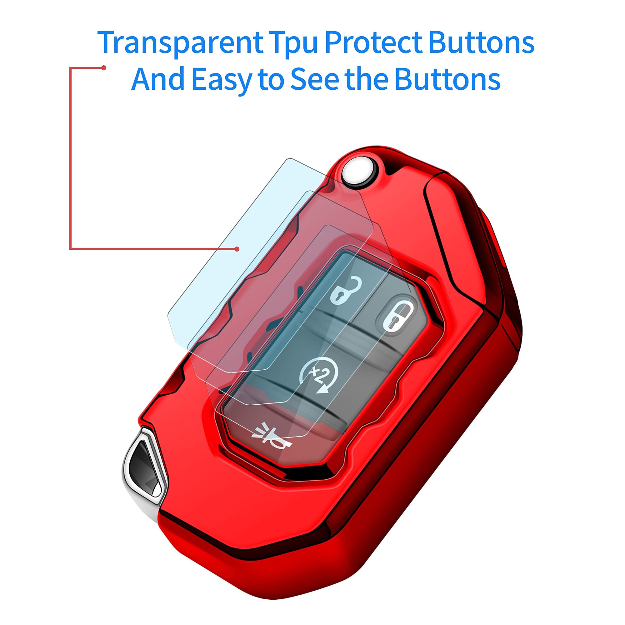 Premium Soft Full Protection Key Fob Cover for Jeep Wrangler & Gladiator (2018-2021) - Compatible with JL, JLU, Rubicon, Sahara Models - Durable Key Shell Case (Red) - Perfect for Off-Road Adventures & Daily Protection