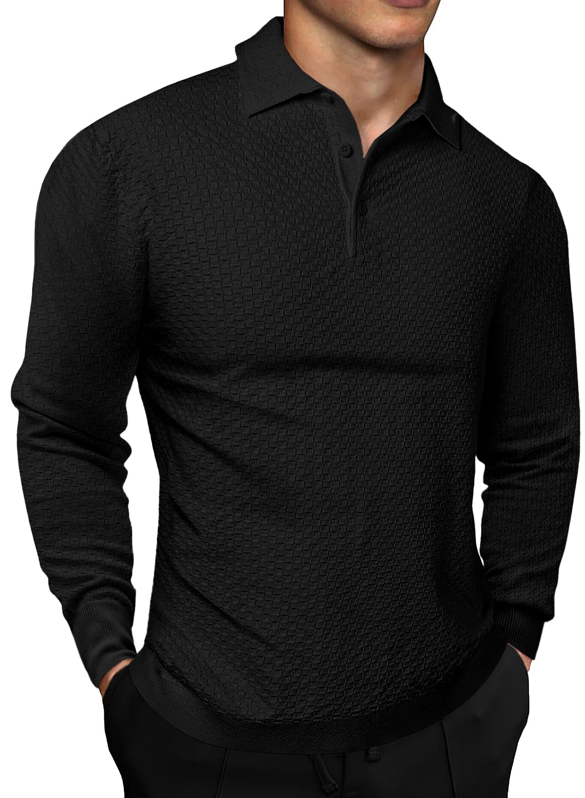 JMIERR Men's Knit Polo Shirt - Casual Button Down Long Sleeve Pullover Sweater - Lightweight Classic Style for Office, Golf & Everyday Wear