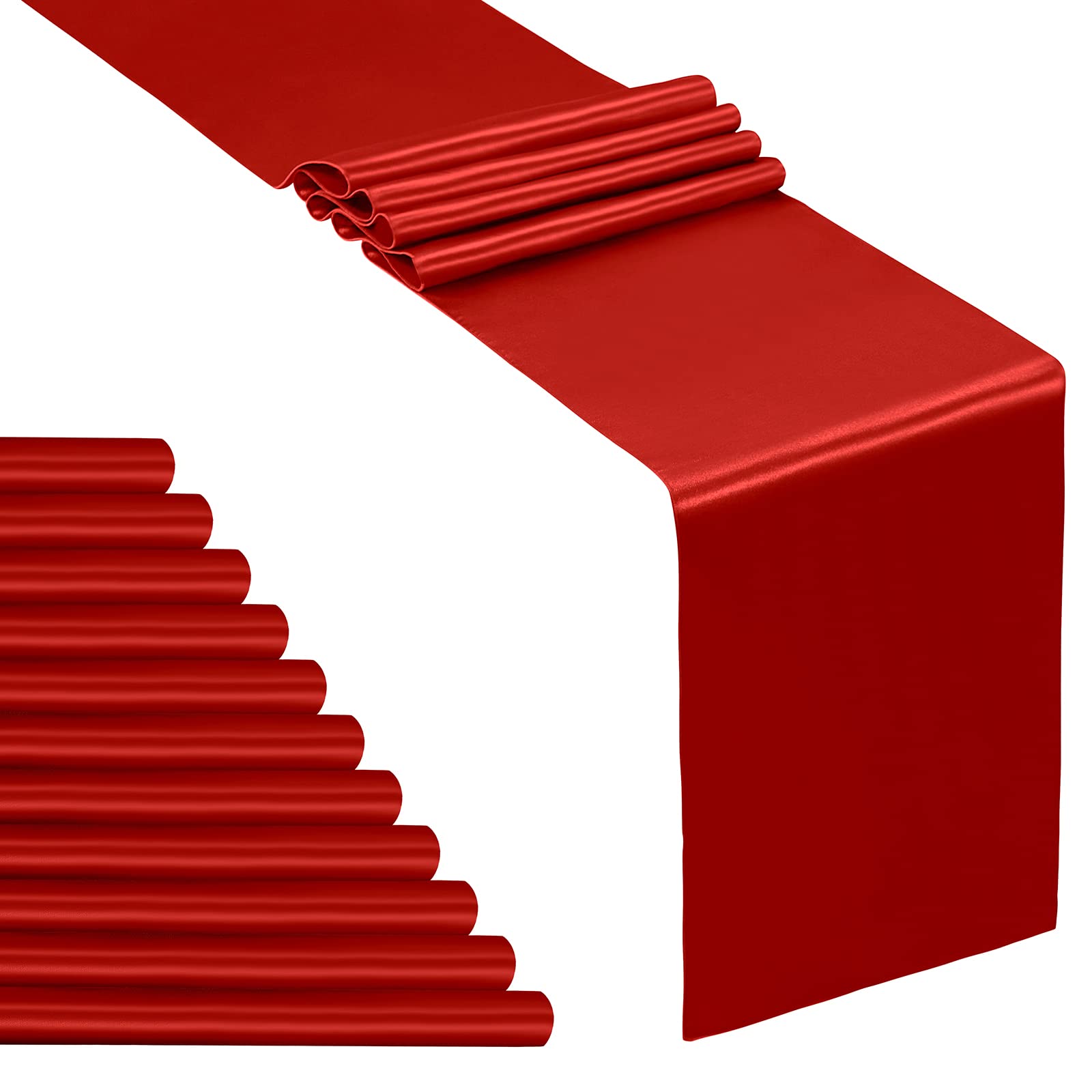 12 Pack Red Satin Table Runners 12x108 Inches - Elegant Wedding Party Decor for Birthday, Buffet, Banquet, Graduation & Engagement Ceremonies - Perfect for Holiday Dinners & Special Event Decorations