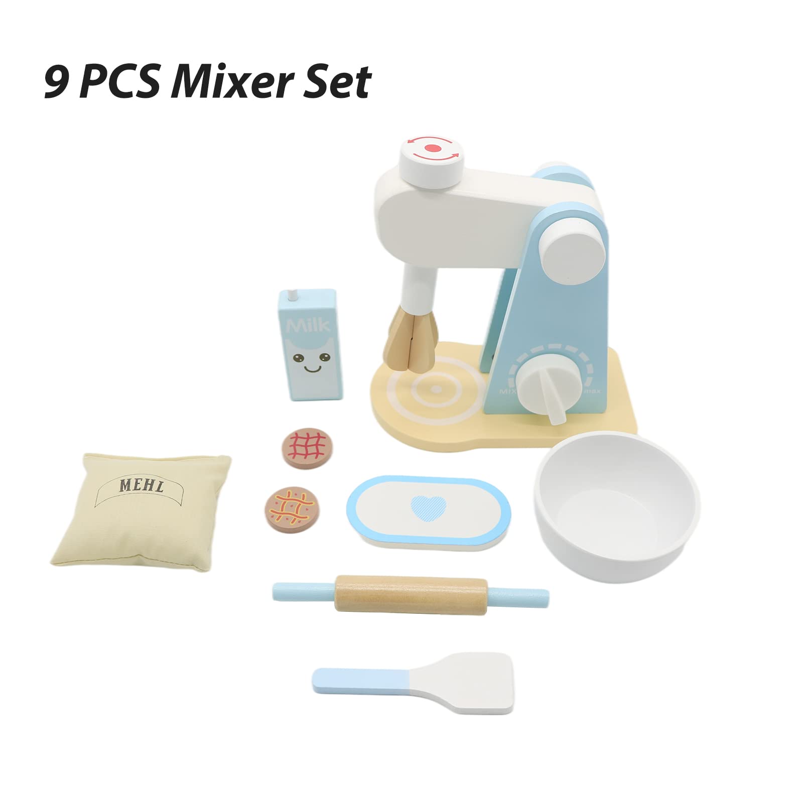 Wooden Kitchen Mixer Set - 9 Piece Pretend Play Baking Toy for Kids Ages 3-7, Educational Learning Toy for Boys & Girls, Perfect Birthday Gift - Ideal for Pretend Play, Early Childhood Development & Interactive Kitchen Role Play