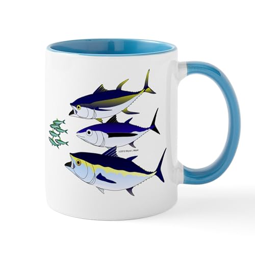 White/Blue Inside - Three Tuna Chase Sardines Fish Mug
