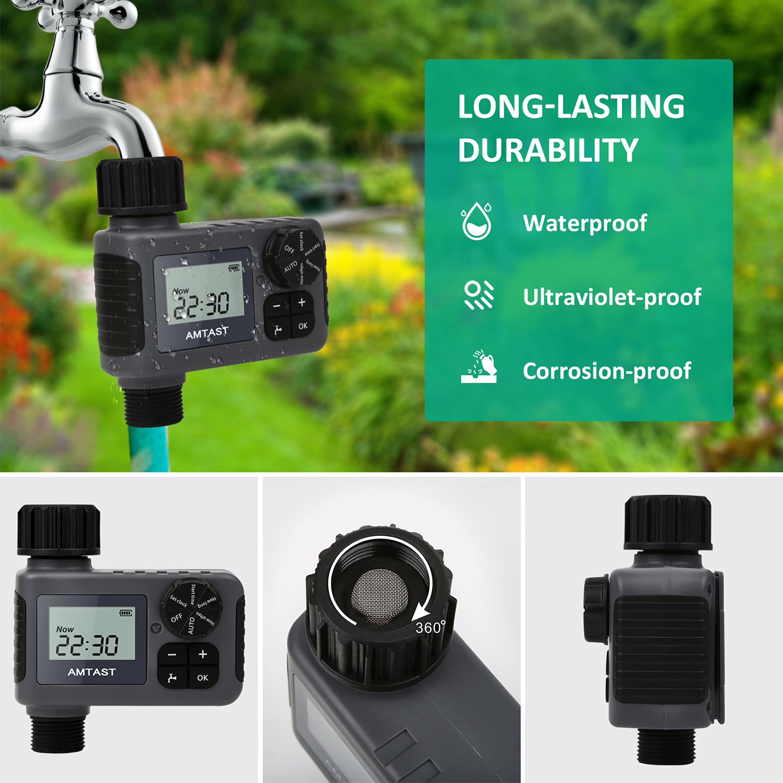 Programmable Garden Hose Timer with Rain Delay, Manual & Automatic Modes - 1 Outlet Black Sprinkler Timer for Drip Irrigation, Lawns, Yards, Crops & Pool Watering System | Perfect for Home Gardening & Outdoor Water Conservation