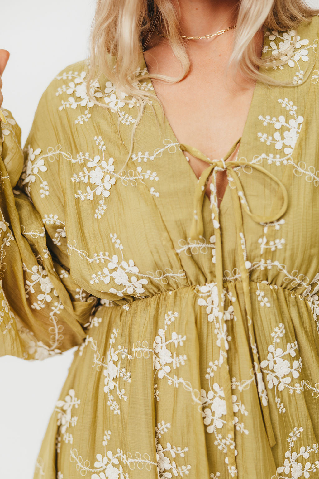 Rossi Women's Embroidery Long Sleeve Midi Dress - Floral Lace Boho Style Moss Green Dress for Fall/Winter, Perfect for Weddings, Parties & Office Wear
