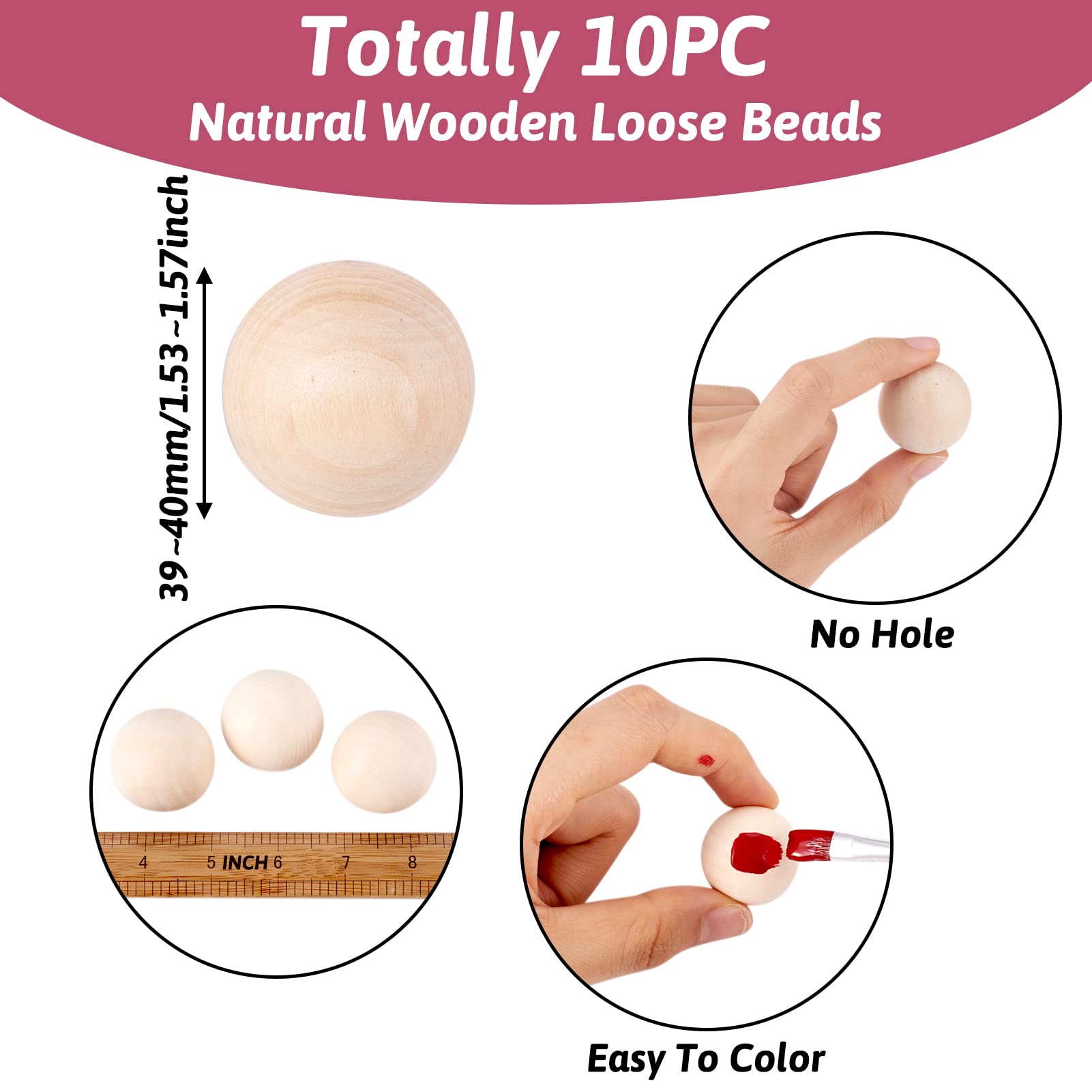 Craftdady 20Pcs 1.5 Inch Natural Unfinished Hardwood Craft Balls - 39-40mm Round Wooden Spheres for DIY Projects, Home Decor, Christmas Ornaments & Wedding Centerpieces