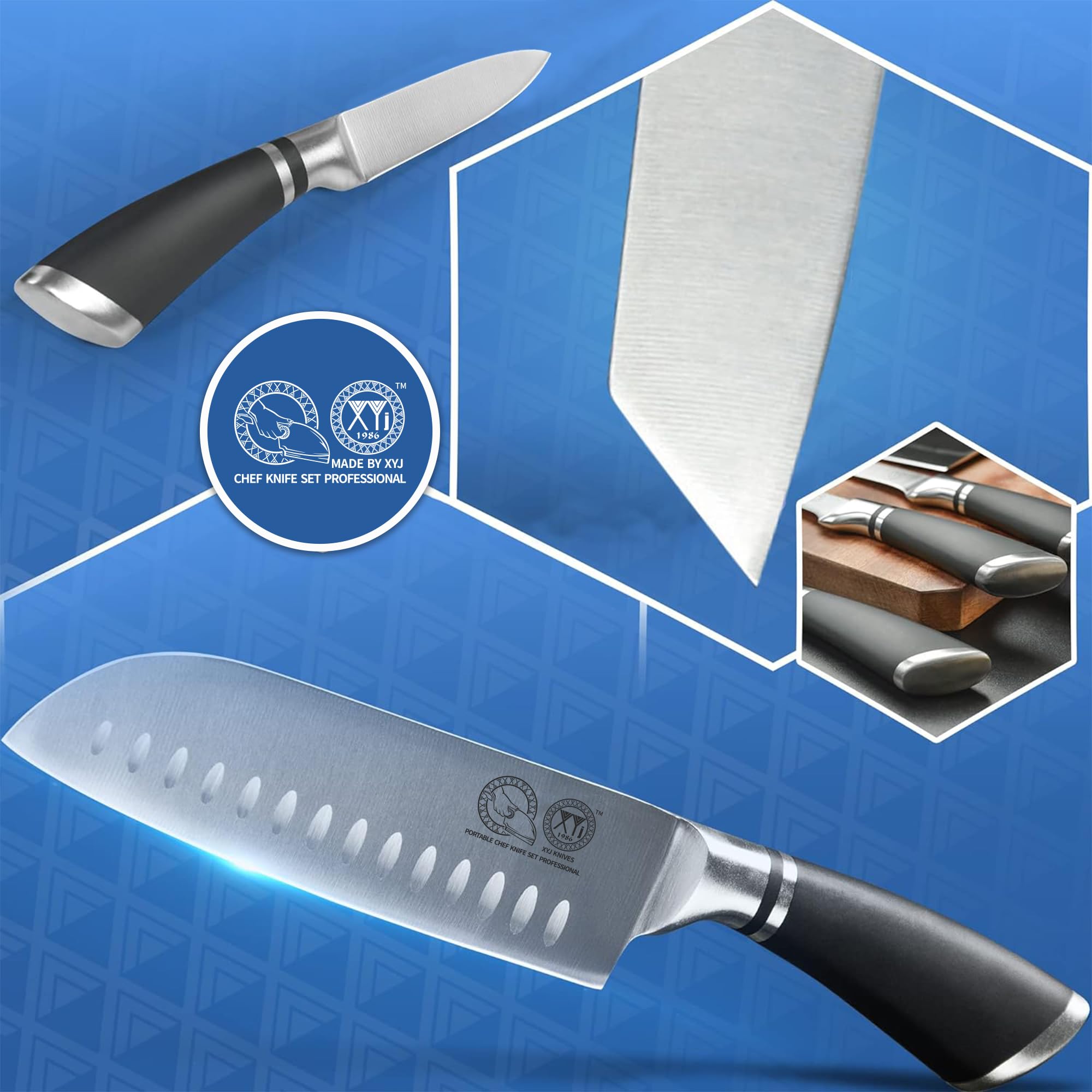 XYJ Professional Chef Knife Set with Bag - Authentic Since 1986 - Includes Cleaver Butcher Knife for Meat Cutting - Perfect for Home Kitchens, Restaurants & BBQ Parties