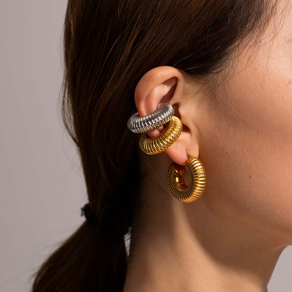 Spiral C Fat Hoop Earrings - Non Pierced Ear Climber Ear Cuff for Women | JDE2138 | Perfect for Parties, Weddings & Everyday Fashion Accessories