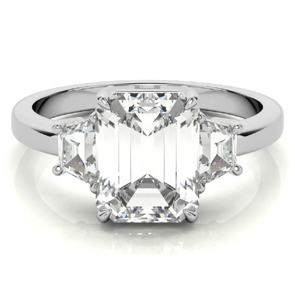 10K Solid White Gold Handmade Emerald Cut Moissanite Engagement Ring - 2.0 CT Solitaire Wedding Band for Women - Bridal Proposal Ring Set - Perfect for Anniversary, Valentine's Day & Special Occasions