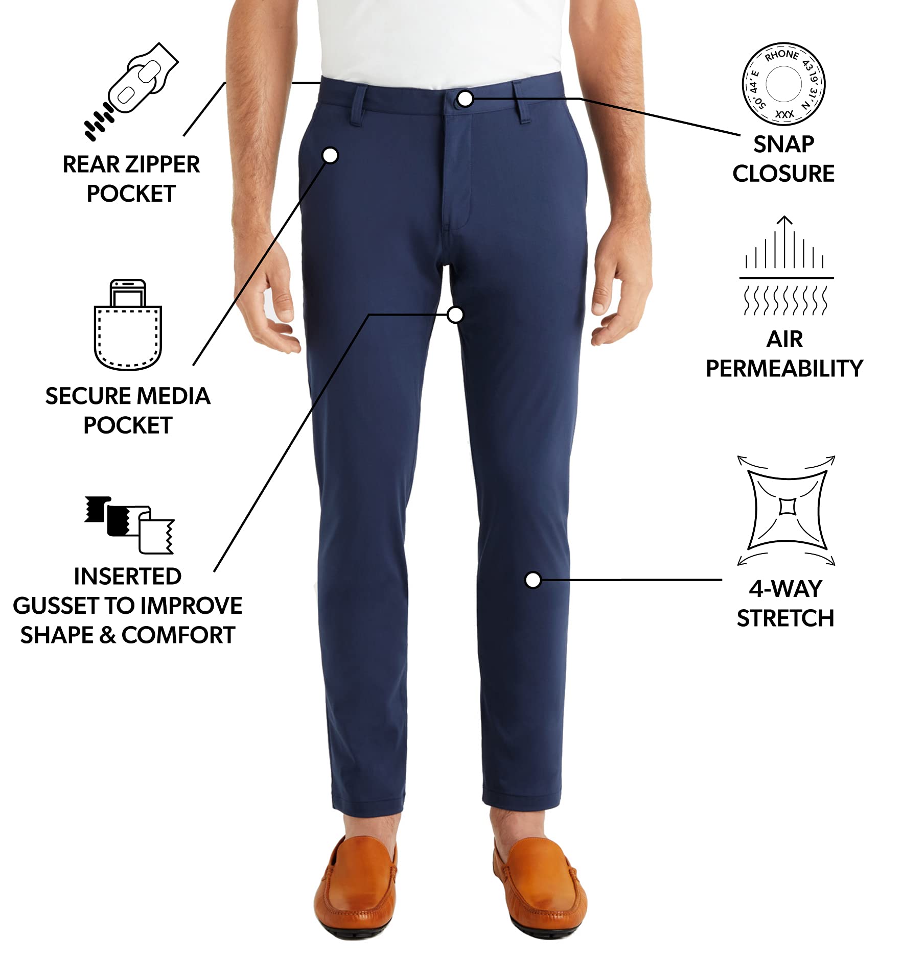 Rhone Commuter Men's Slim-Fit Dress Pants - Stretch Fabric All-Day Comfort Work Pants for Business & Travel - Wrinkle Resistant Navy Slim-Straight Leg Casual Pants (Size W40-33L) - Perfect for Office Wear, Business Trips & Daily Commute