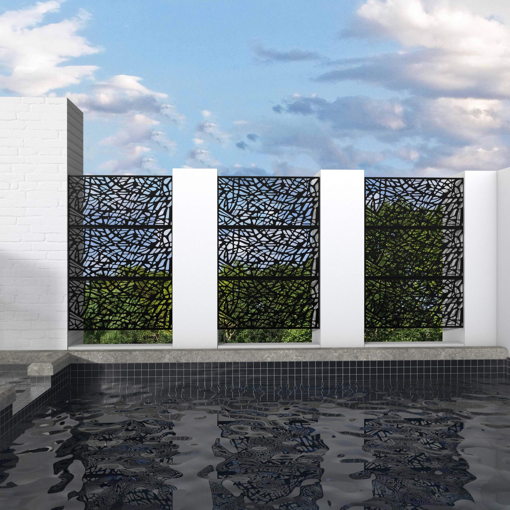 NeuType Black Metal Outdoor Privacy Screen Divider with Stand - Laser Cut Design for Patio, Garden, and Backyard Privacy