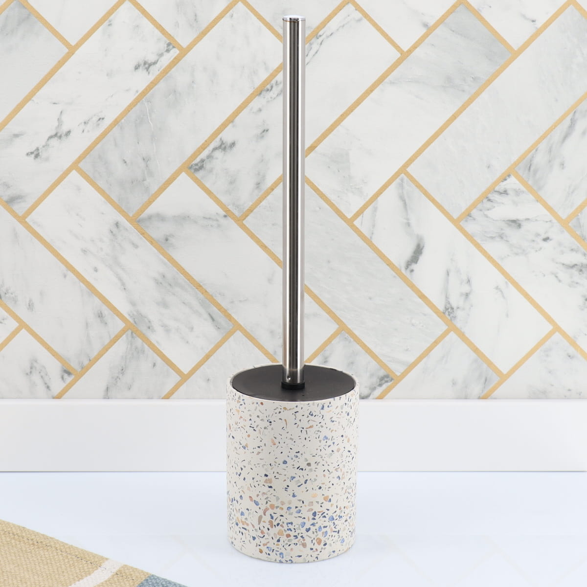 Durable Cement Toilet Brush with Terrazzo Design - Heavy Duty Bathroom Cleaning Tool for Modern Homes & Commercial Spaces