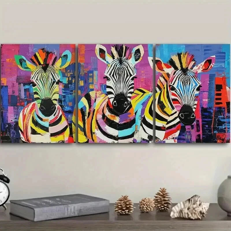 3-Piece Cute Baby Zebra Wall Art Set - Framed Canvas 50x70cm - High Quality Print - 100% Australian Made - Ready to Hang - Perfect for Nursery, Kids Room & Home Decor