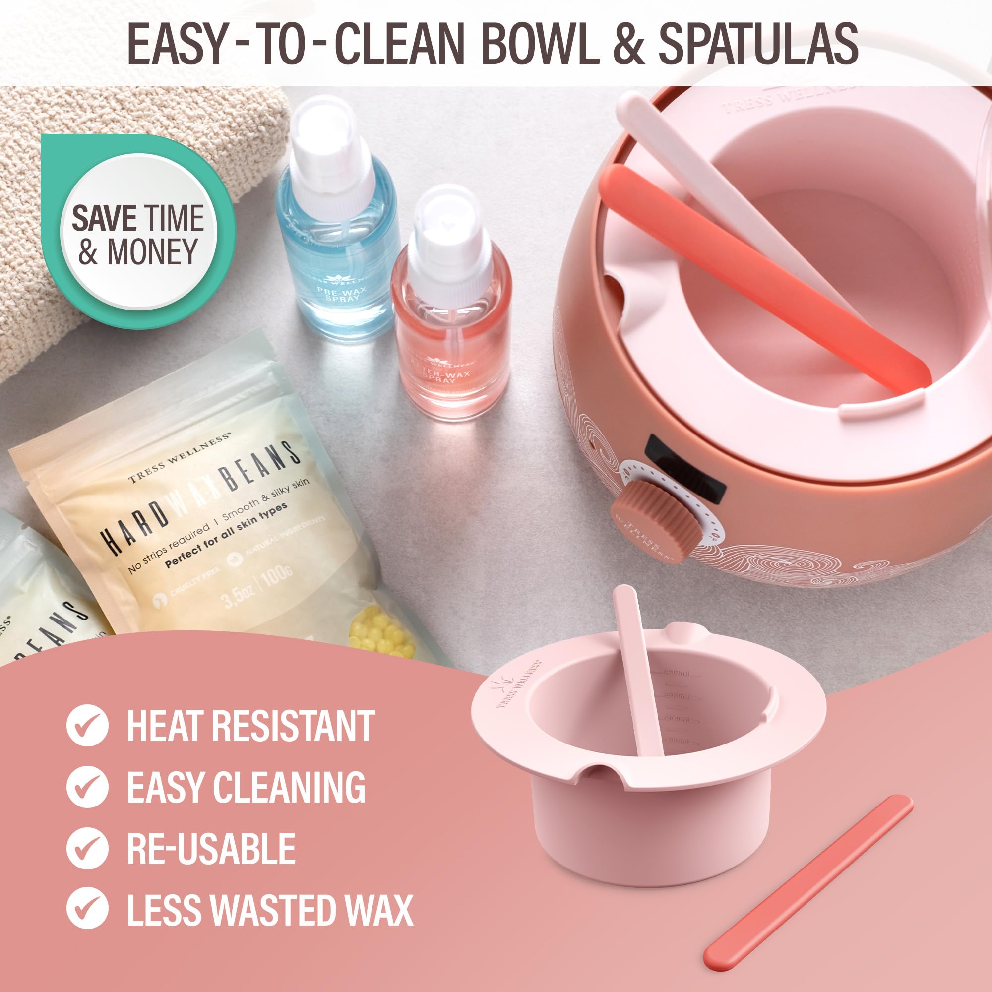 Tress Wellness Waxing Kit with Silicone Bowl - Professional Bikini Wax for Smooth Skin at Home | DIY Hair Removal for Women, Legs & Face