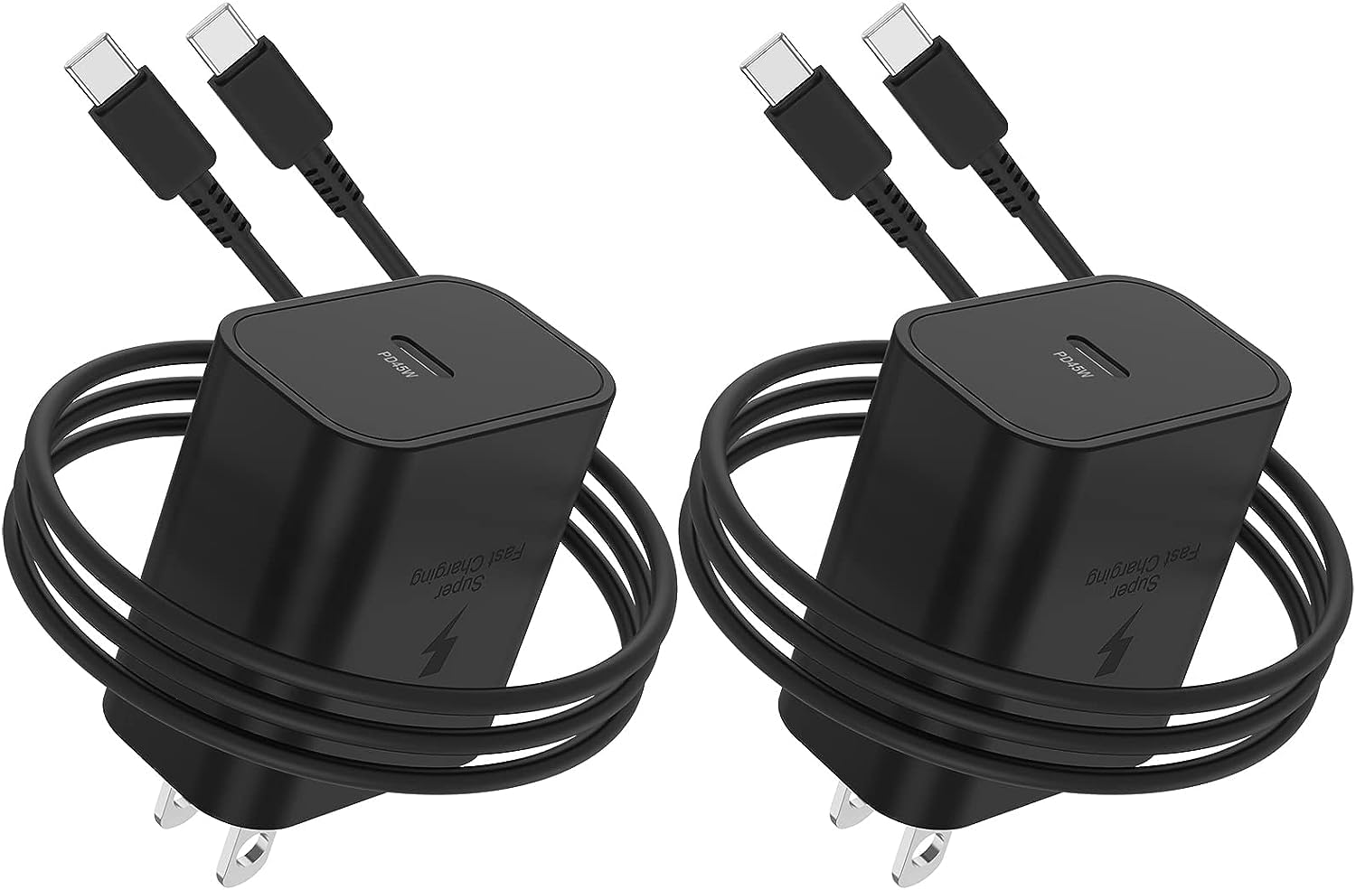 2-Pack 45W Super Fast USB-C Wall Charger with 6ft Cable - Compatible with Samsung Galaxy S24 Ultra/S24/S23+/S23/S22 Ultra/S22+/S22/S21/S21+/Note 20 Ultra/Note10+ - Fast Charging for Phones, Tablets & More - Perfect for Home, Office & Travel