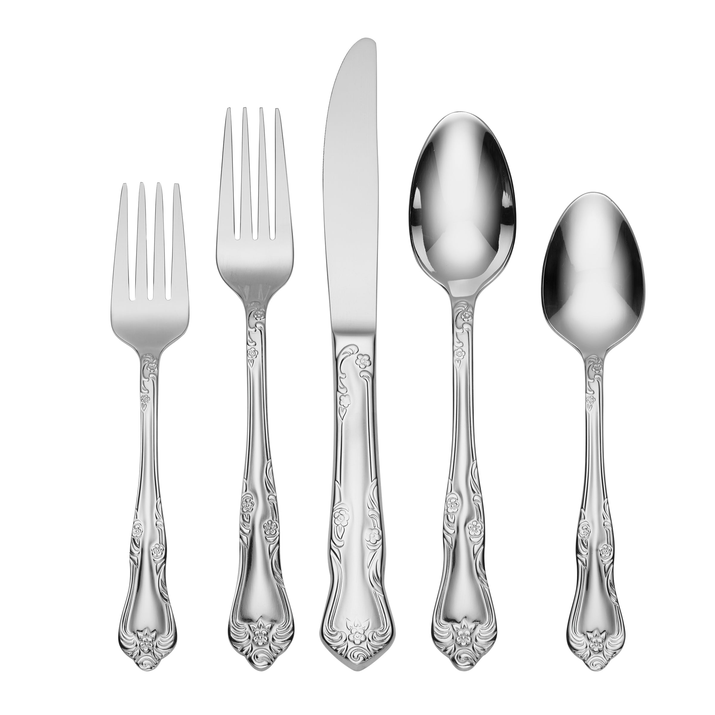 Azalea 45-Piece Stainless Steel Flatware Set - Elegant Silverware for Dinner Parties, Weddings & Everyday Dining