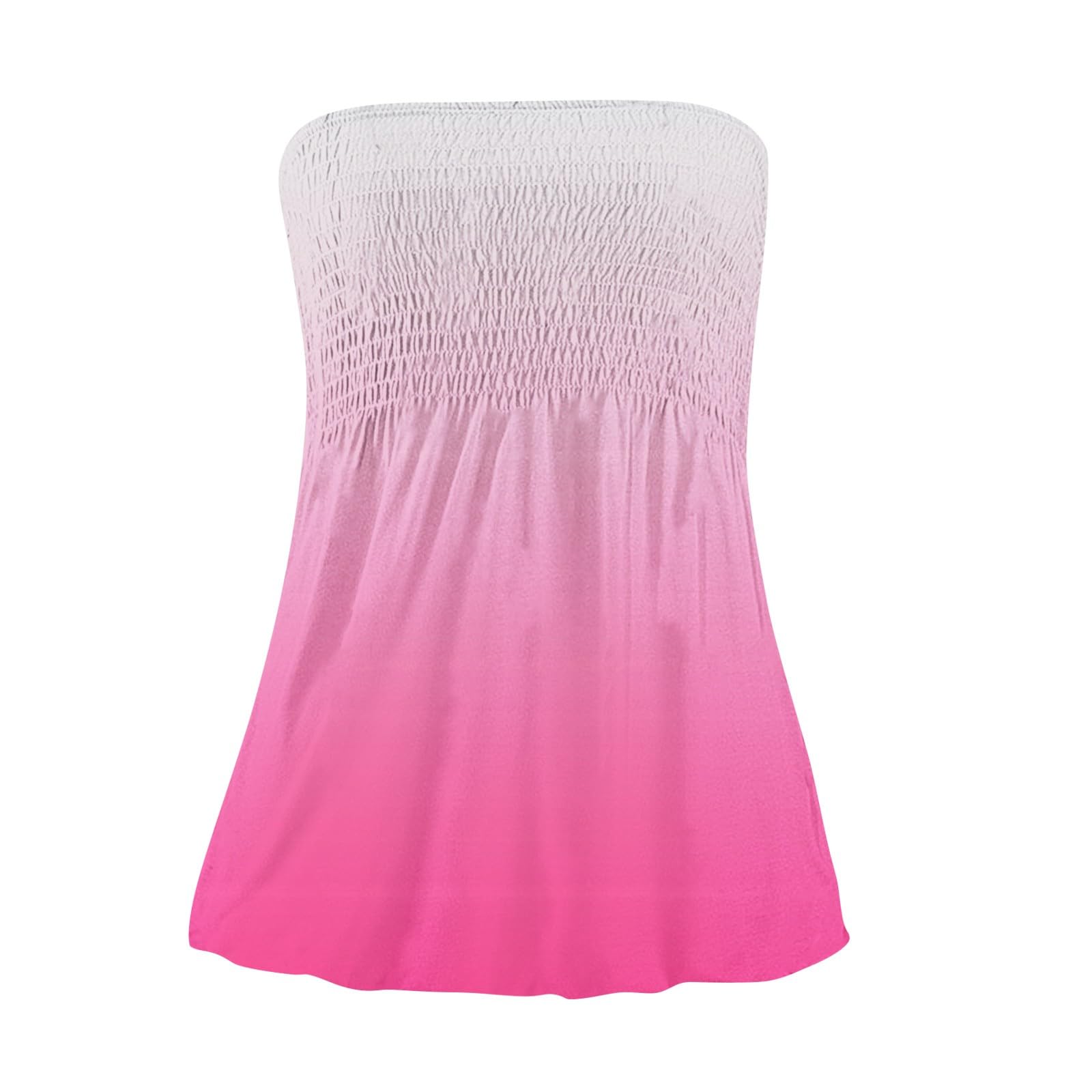 Women's Strapless Bandeau Tank Tops - Floral Print Smocked Tube Tops with Ruffled Backless Design for Casual Wear | Beach, Summer, Festival, and Vacation Outfits