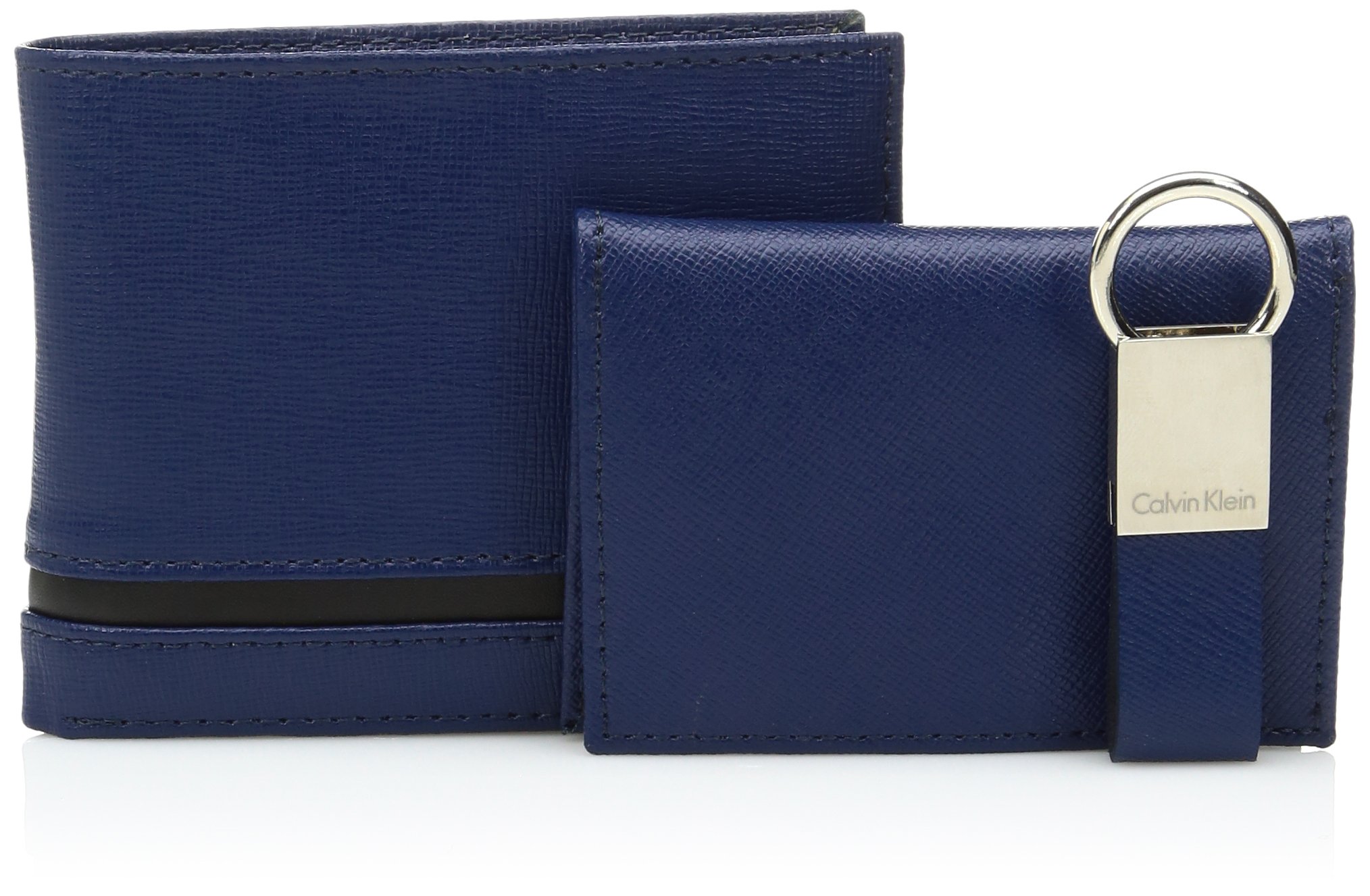 Calvin Klein Men's Slim RFID Blocking Leather Wallet with Keychain - Perfect for Everyday Use, Travel & Gifting