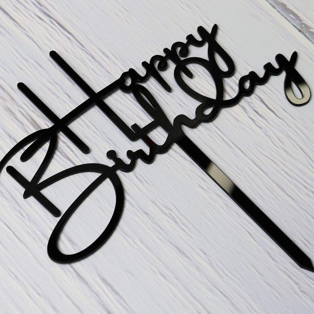 Happy Birthday Cake Topper - Elegant Black Acrylic Party Decoration for Birthday Cakes, Cupcakes & Desserts | Perfect for Birthday Parties, Anniversaries & Special Celebrations