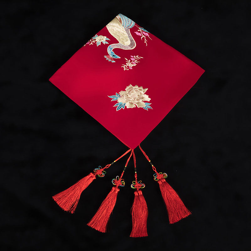 Exquisite Red Embroidered Peacock Wedding Veil for Brides | Chinese Traditional Bridal Headpiece | Perfect for Wedding Ceremonies, Cultural Performances & Photo Shoots